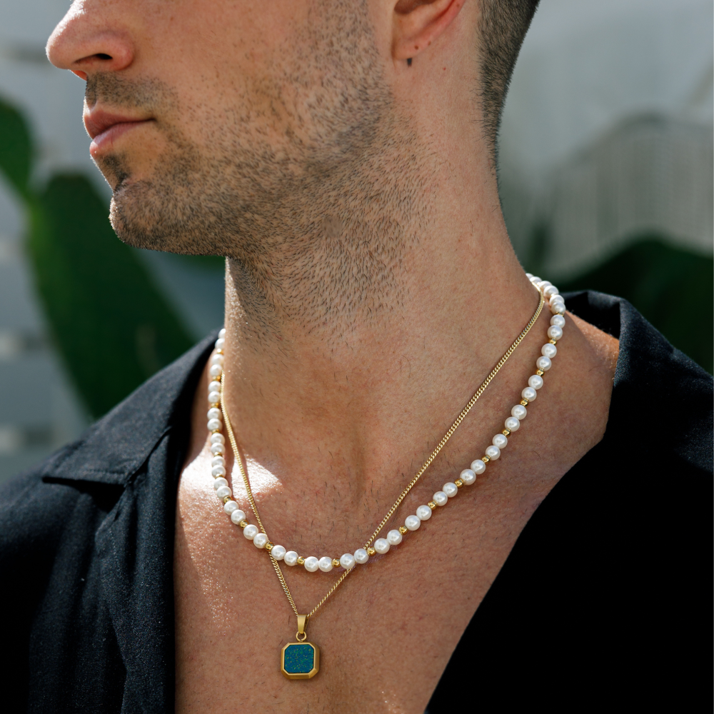 Gold Pearl Necklace Chain - Men's Pearl Necklace | Twistedpendant