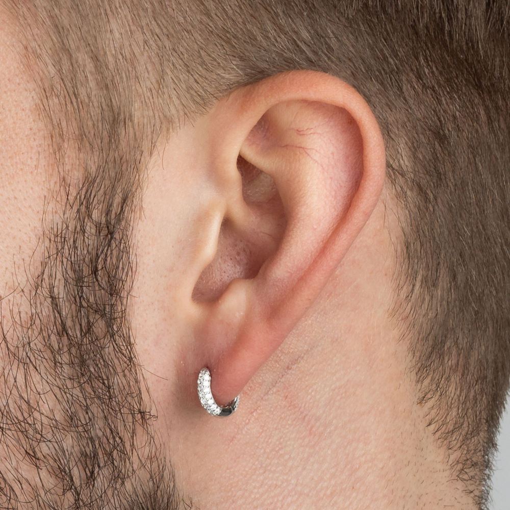 Silver Diamond Huggie Hoop Earrings | Mens Earrings - Twistedpendant