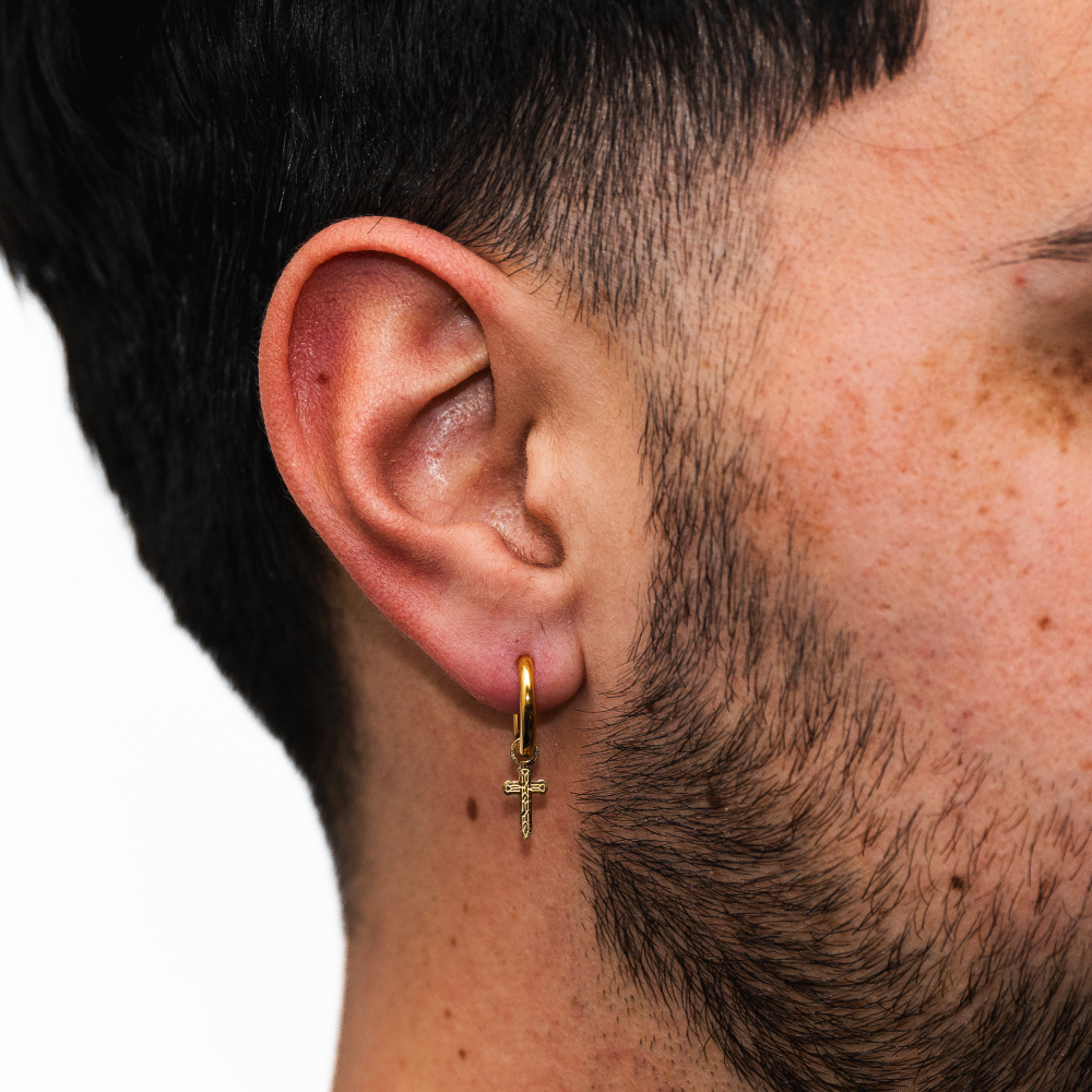 Mens Dagger Dangle Earrings - Mens Gold Dangle Earrings - By Twistedpendant