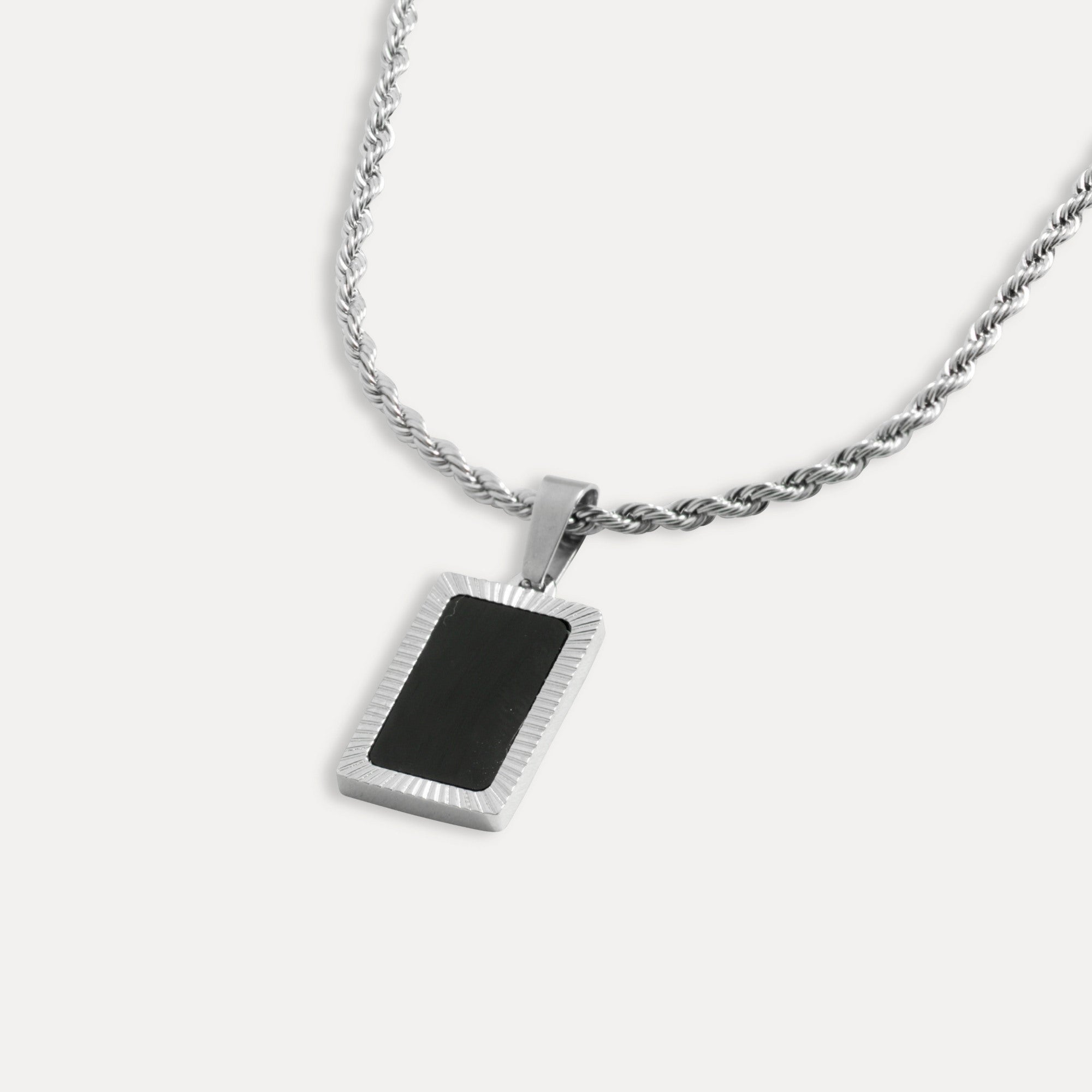 Rectangle Silver Onyx Pendant Necklace For Men - By Twistedpendant