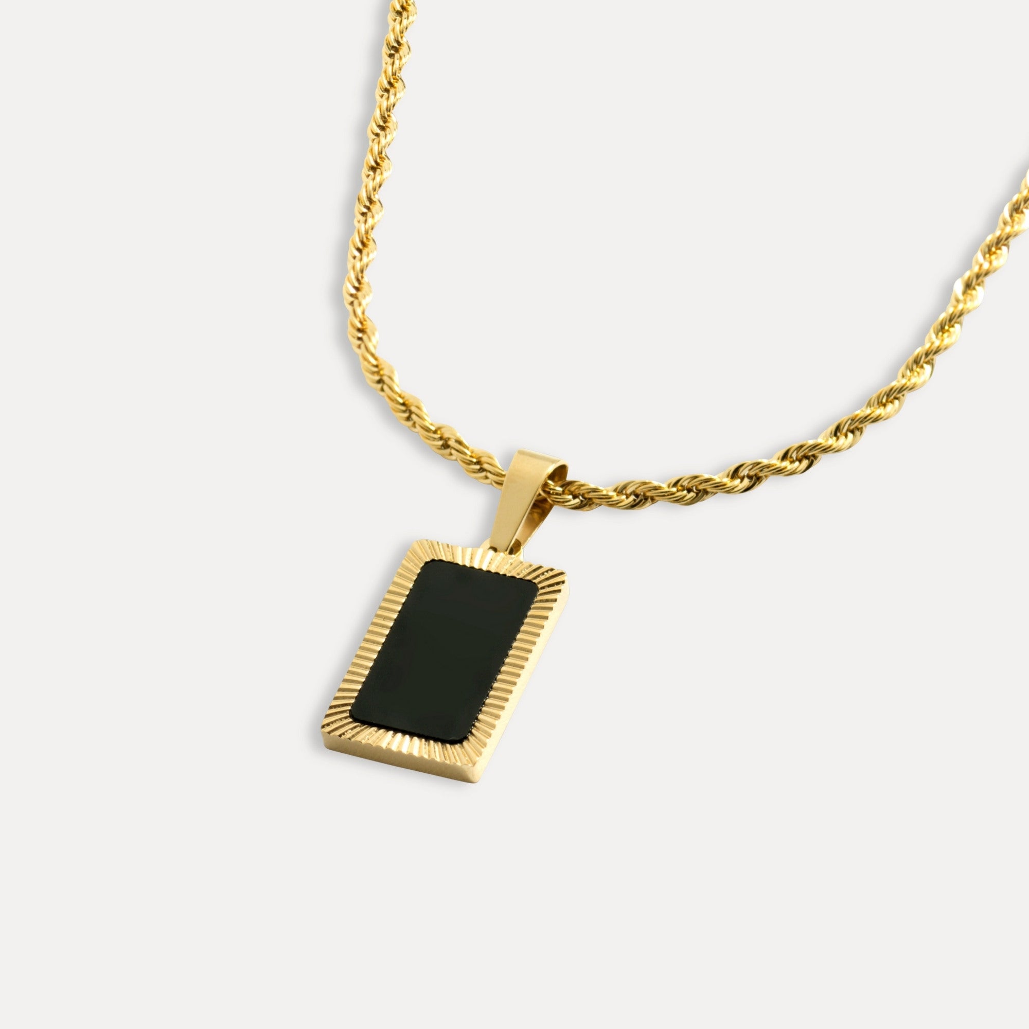 Rectangle Gold Onyx Pendant Necklace For Men - By Twistedpendant