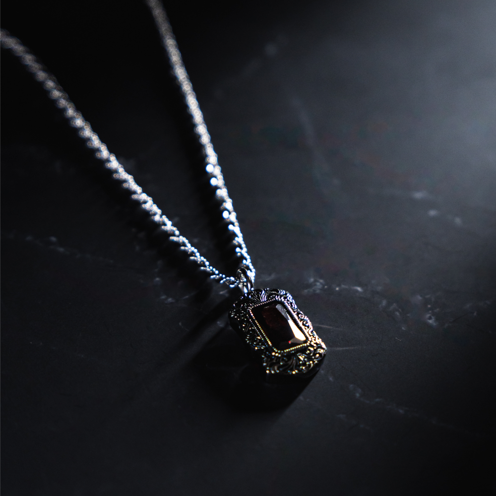 Red & Silver Diamond Pendant Necklace For Men By Twistedpendant
