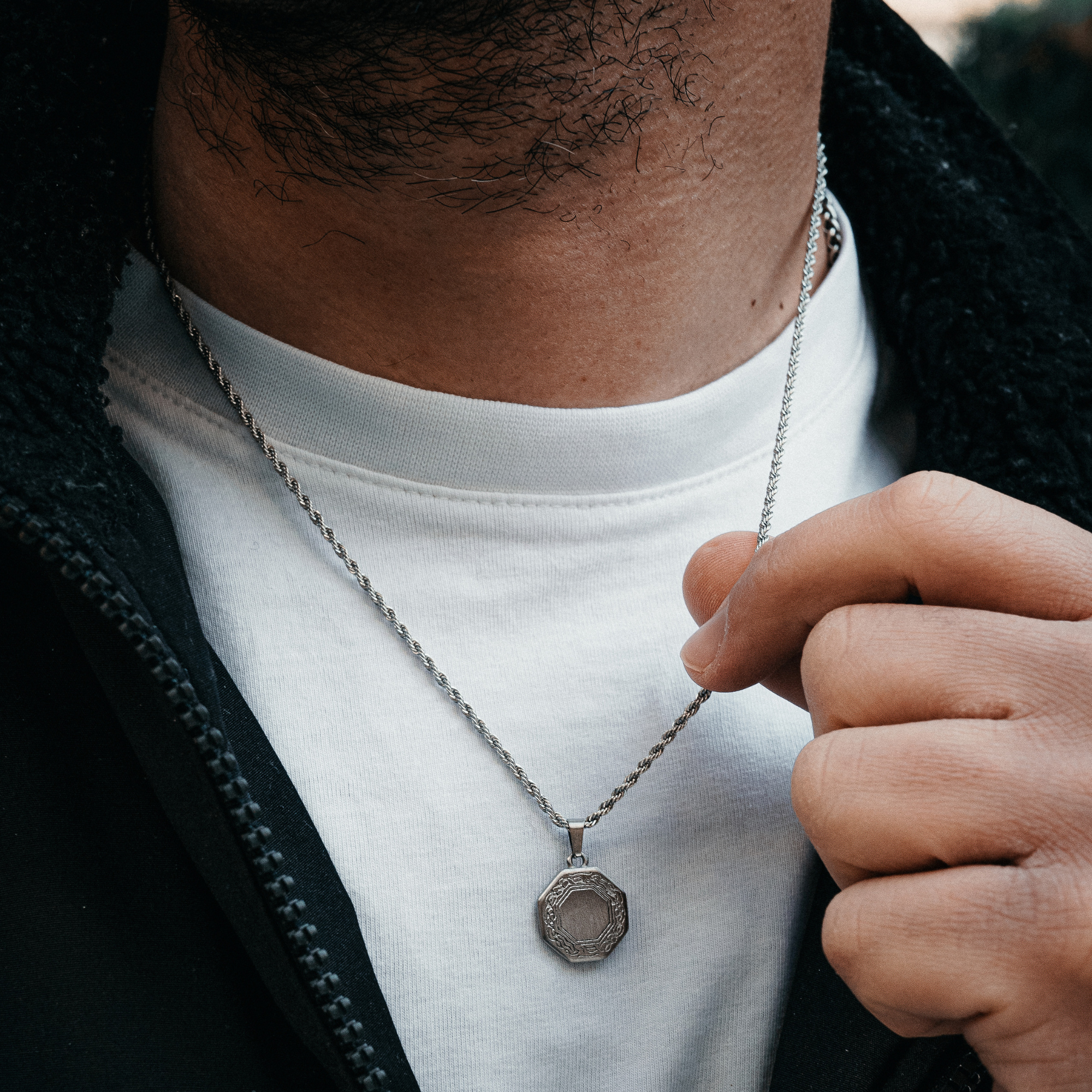 Men's Silver Octagon Pendant - Men's Small Necklace | Twistedpendant