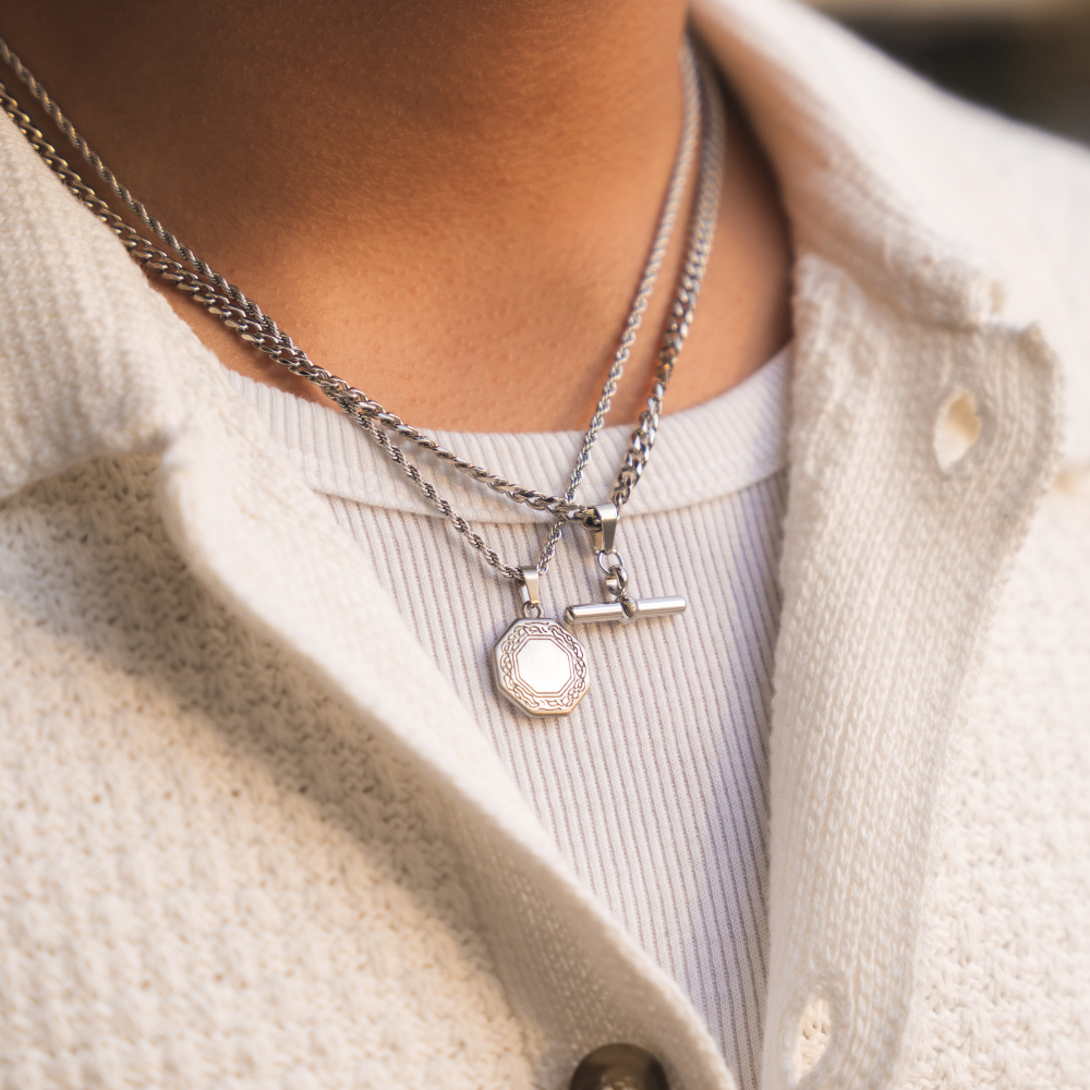 T-Bar Necklace - Silver T-Bar Pendant Necklace For Men By Twistedpendant