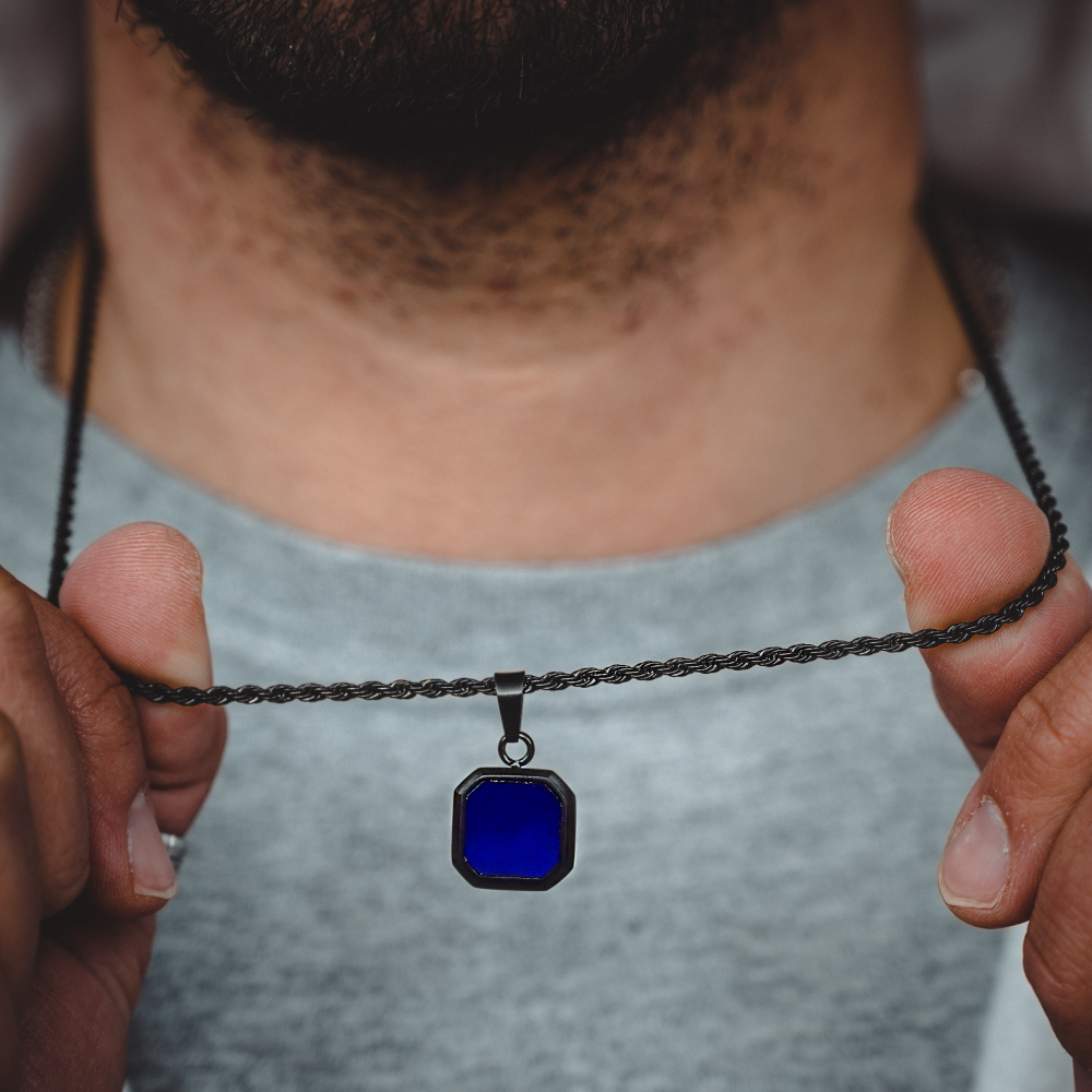 Blue Lapis Lazuli Pendant - Black Necklace With Gemstone | Twistedpendant