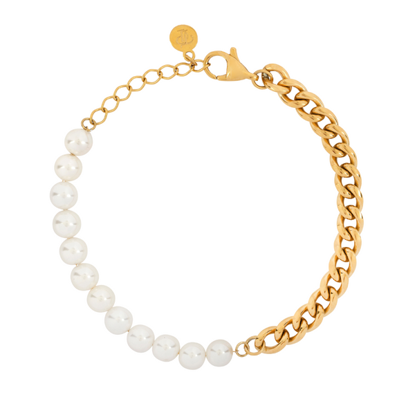 Half Pearl / Gold Cuban Chain - Mens Pearl Bracelet | By Twistedpendant