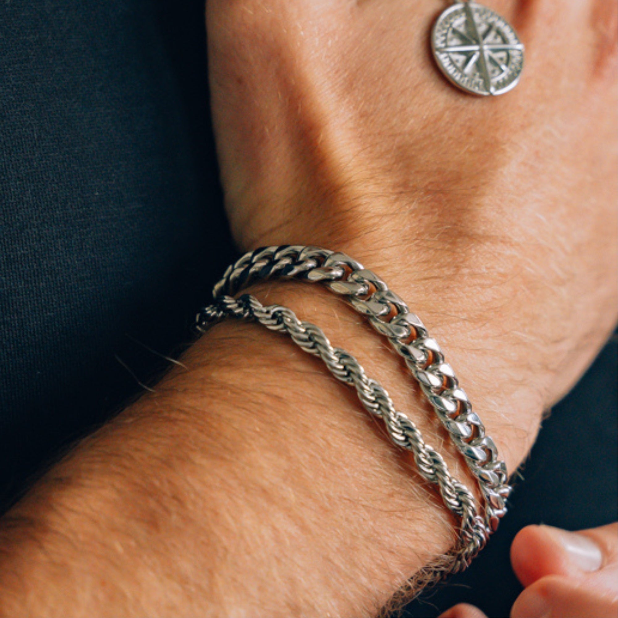 Silver Cuban (8MM) + Rope (5MM) Stack Bracelet