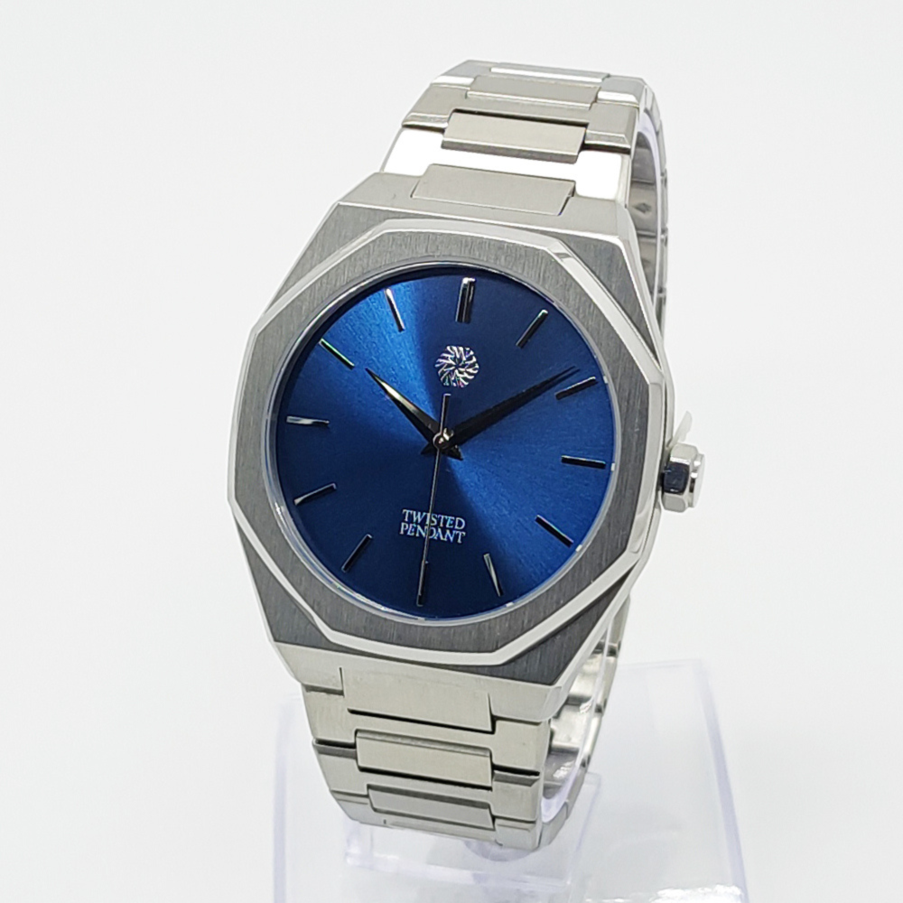Mens Silver & Navy Watch - Silver Watches For Men - By Twistedpendant