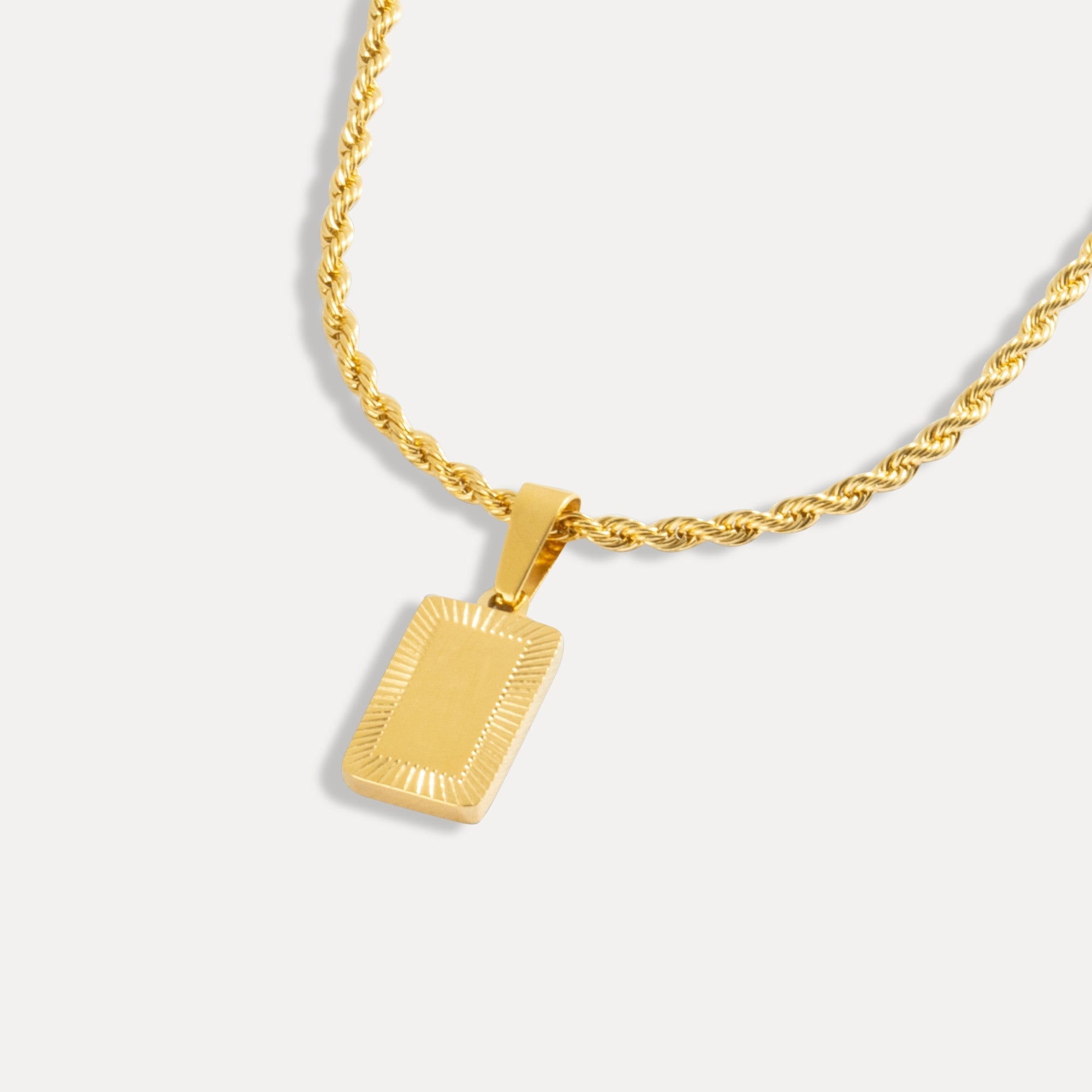 18K Gold Rectangle Pendant Necklace Mens Gold Pendant By