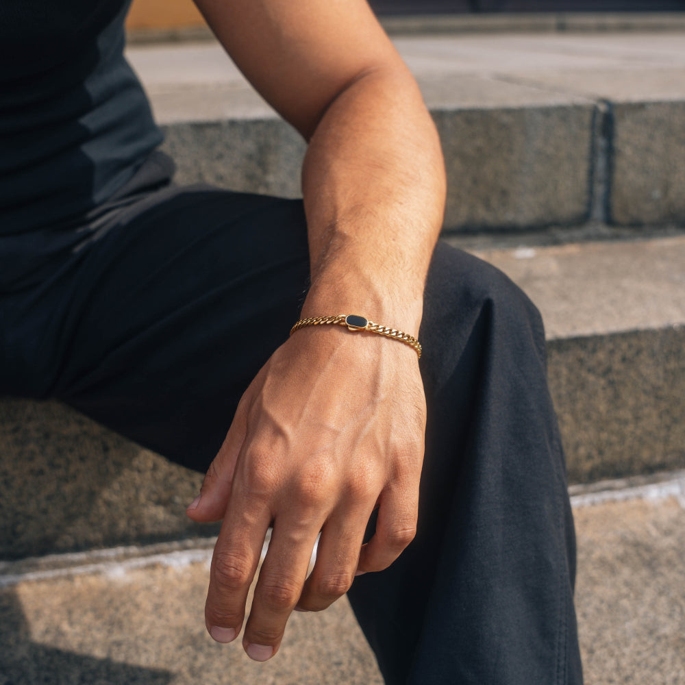 Onyx Cuban Bracelet (5MM) - Gold