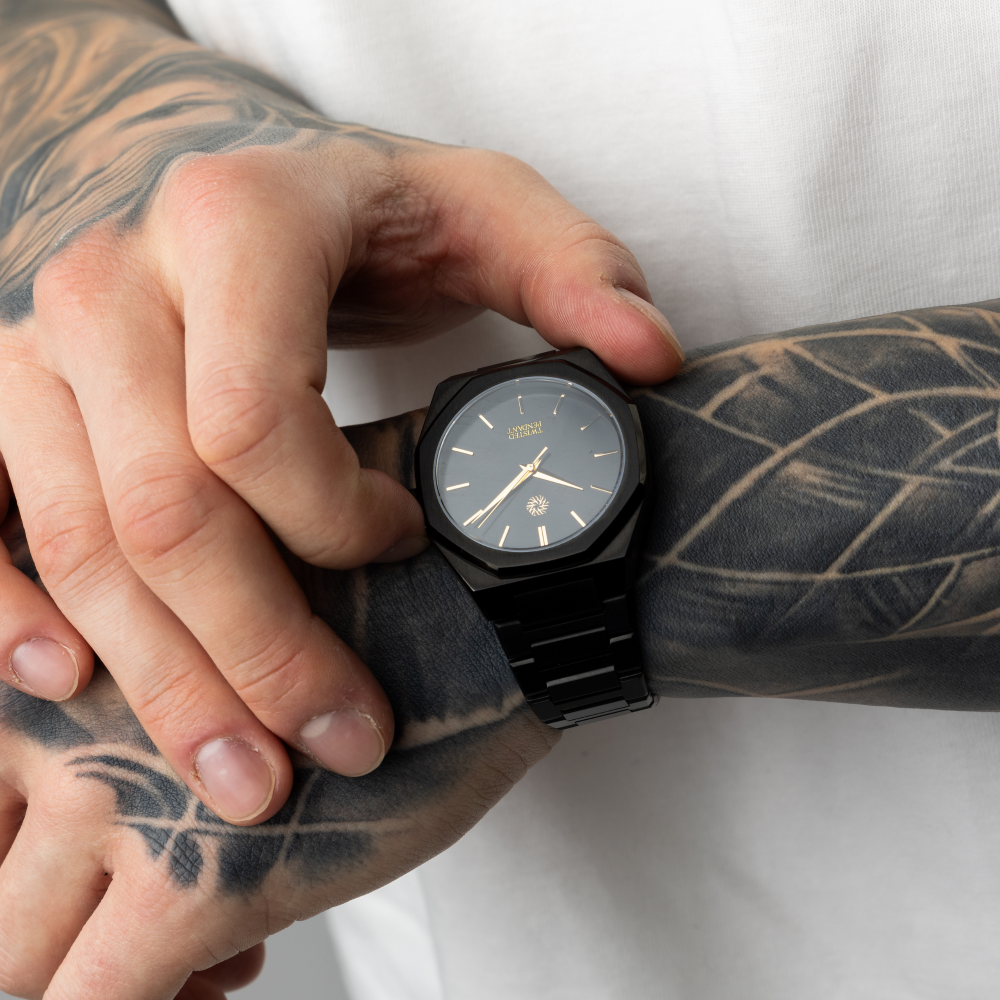 Mens Black & Gold Watch - 316L Stainless Steel Watch - By Twistedpendant