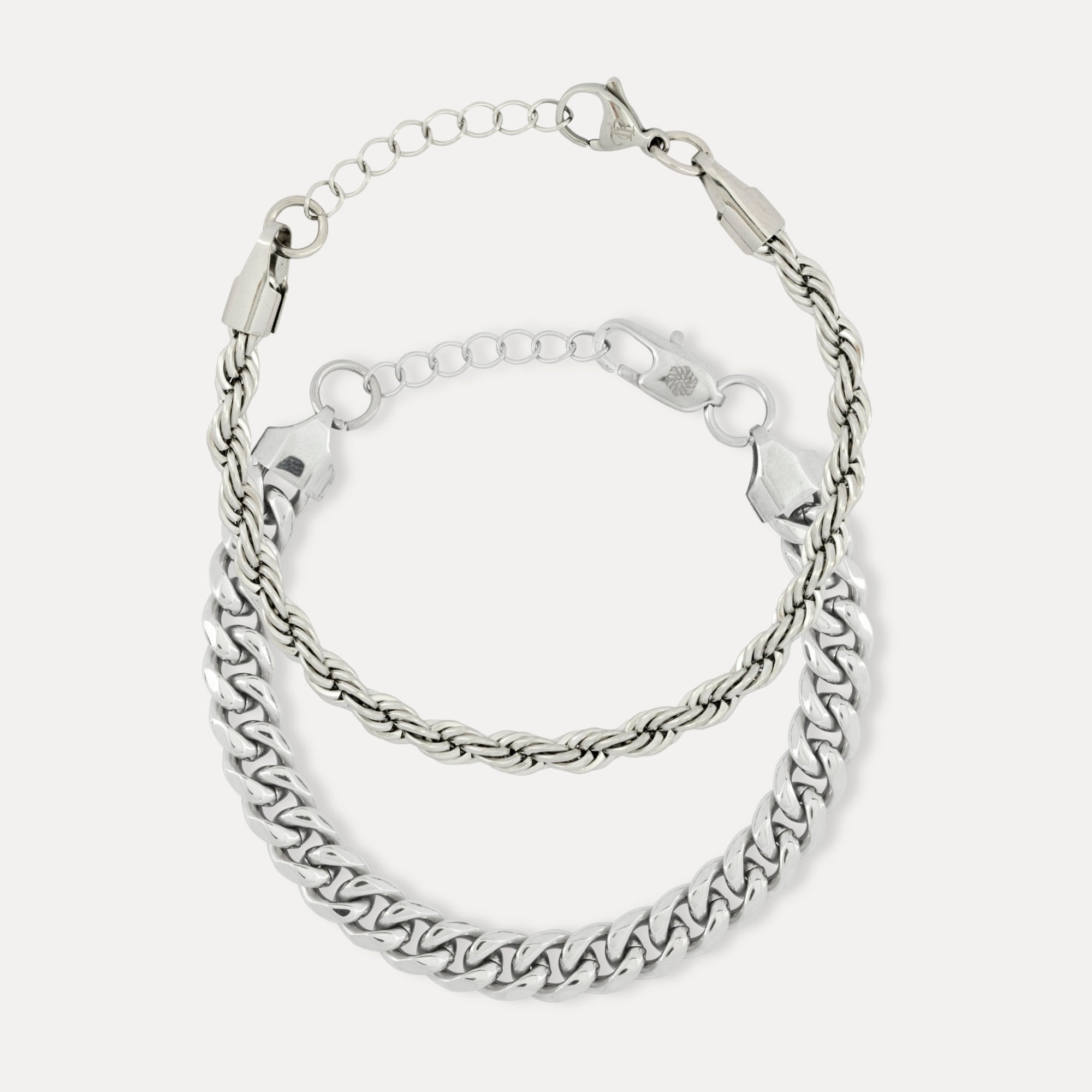 Silver Cuban (8MM) + Rope (5MM) Stack Bracelet