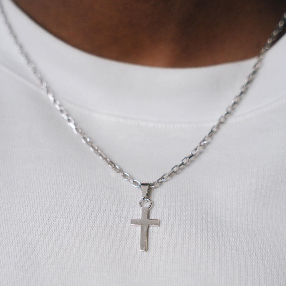 silver cross necklace with rolo silver chain by twistedpendant