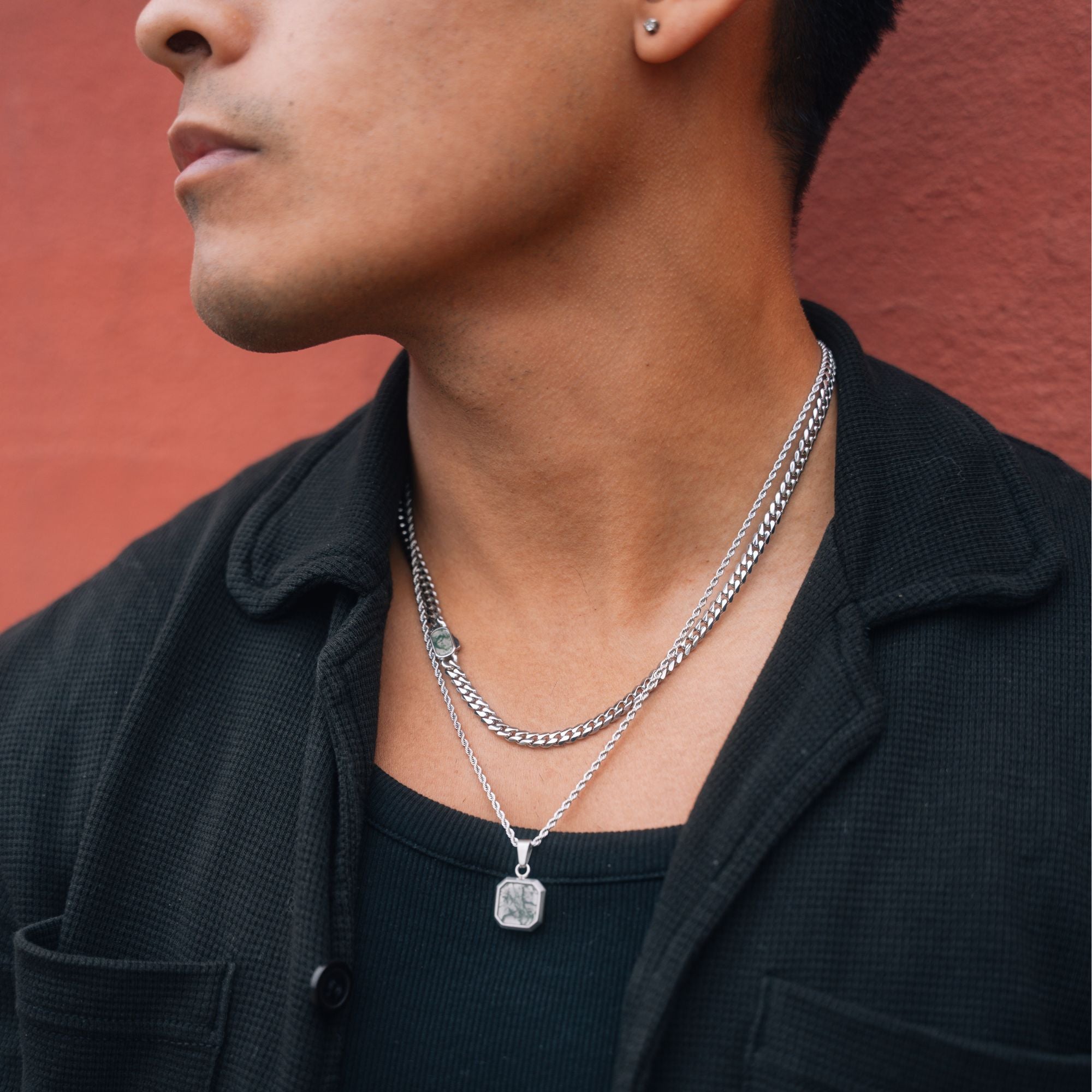 Moss Agate Cuban Chain (5MM) - Silver