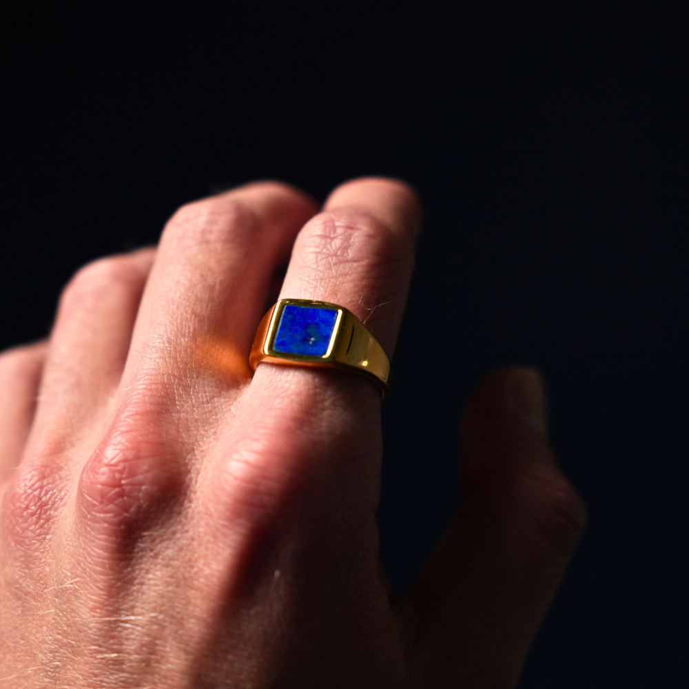Mens Rings - Silver Square Lapis Lazuli Signet Ring - By Twistedpendant