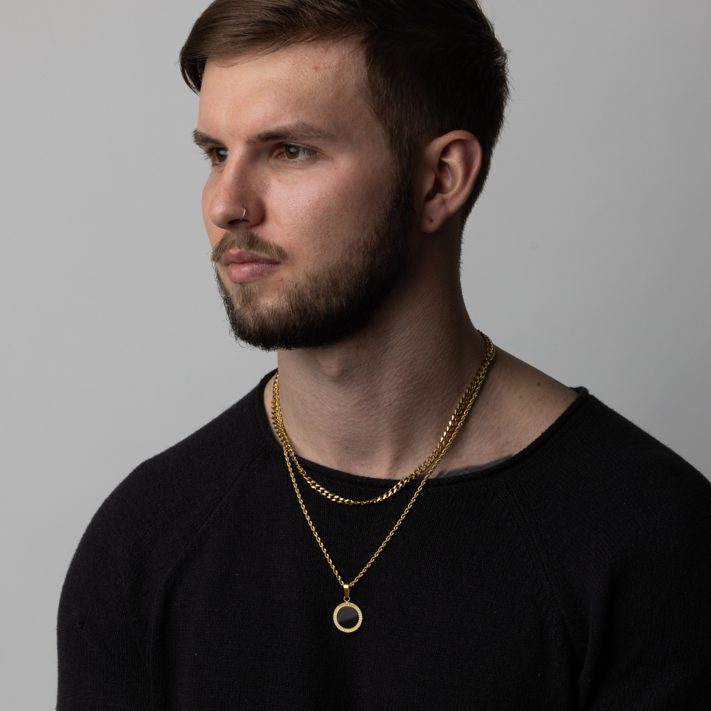 18K Gold Spiral Onyx Necklace - Men's Necklace | Twistedpendant