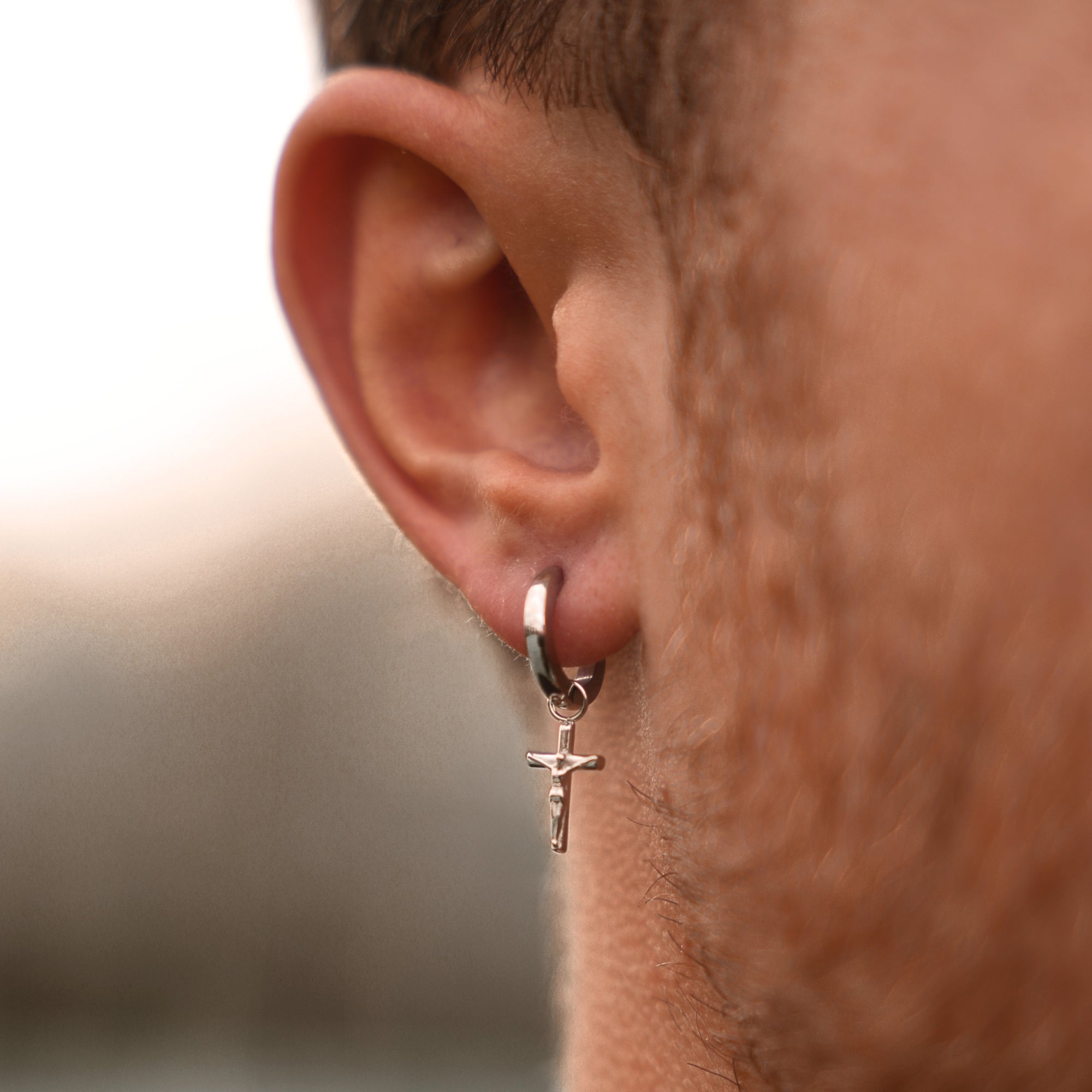 Crucifix Dangle Earring - Silver