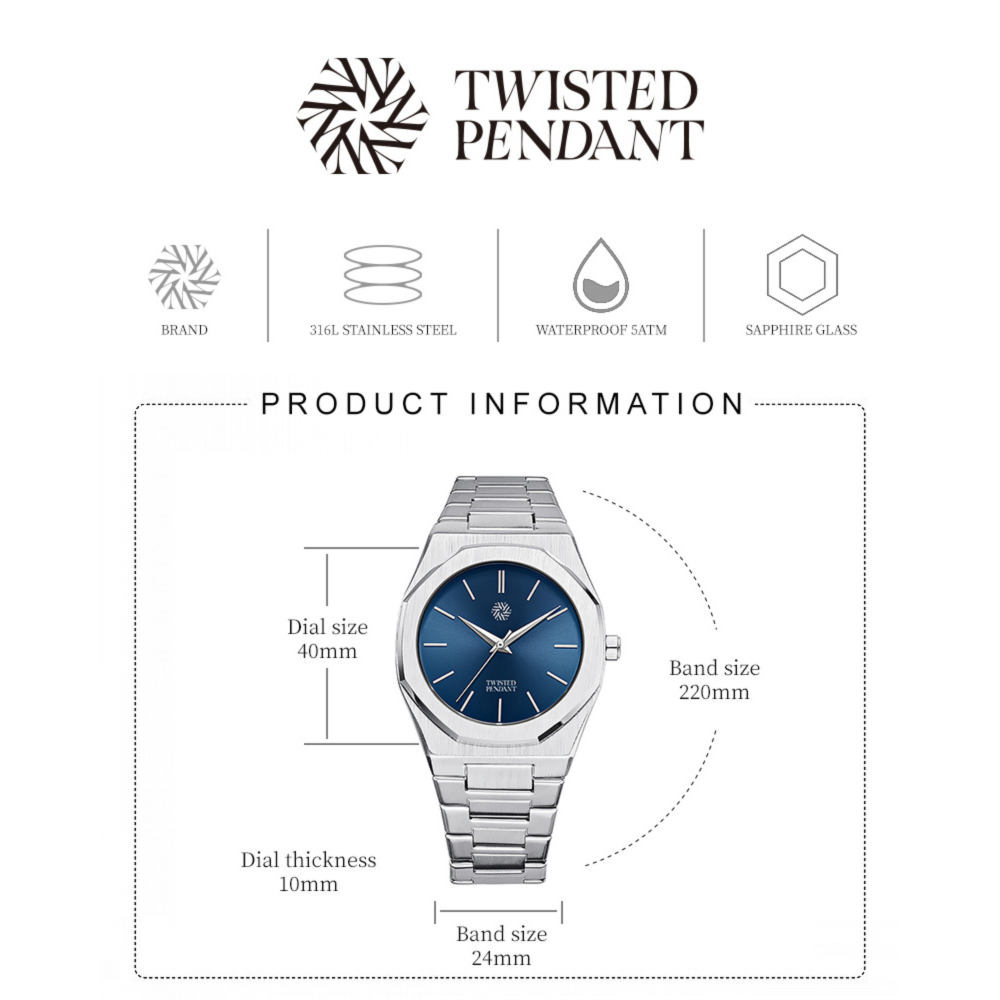 Mens Silver & Navy Watch - Silver Watches For Men - By Twistedpendant