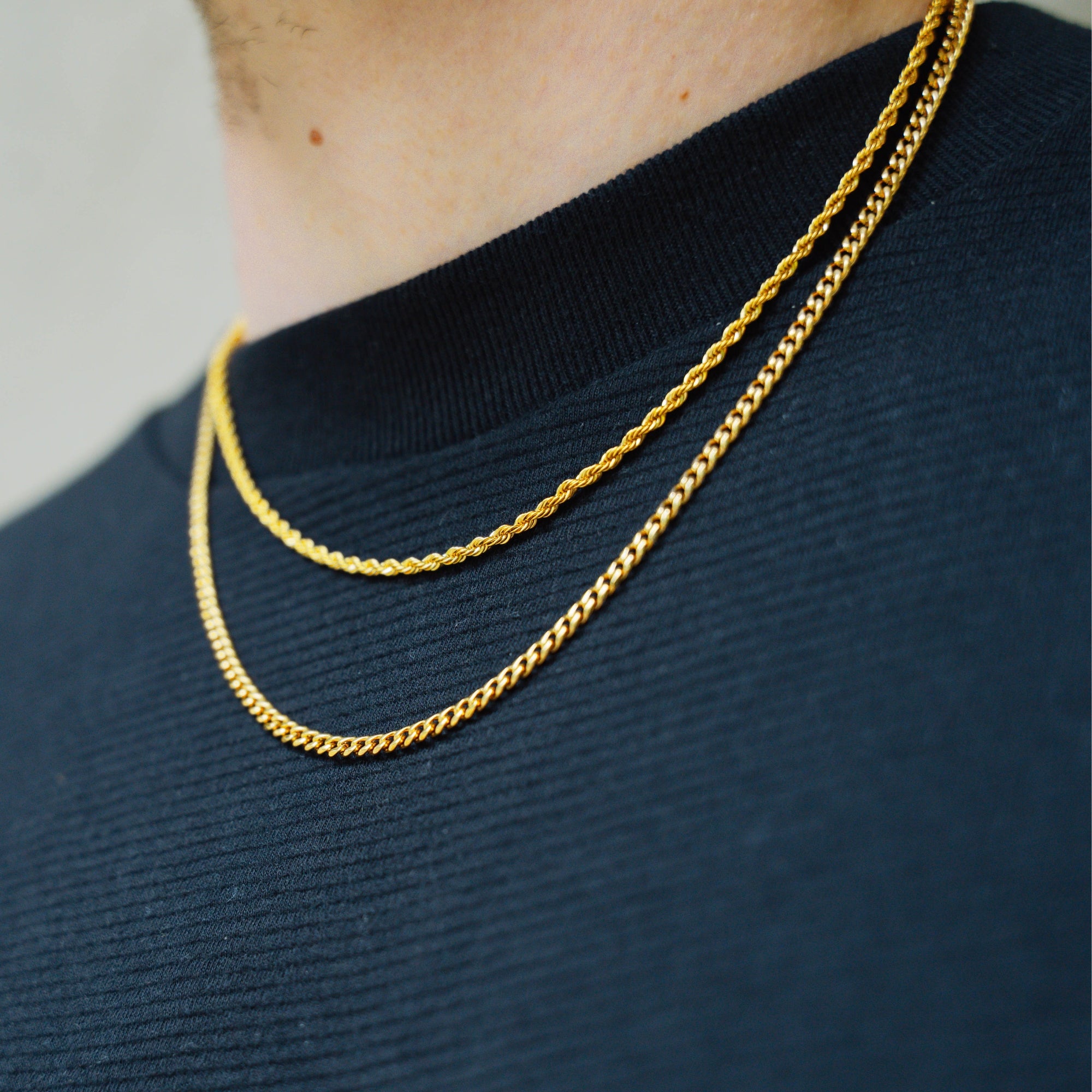 Gold Cuban + Rope Stack Chain Necklace Set For Men By Twistedpendant