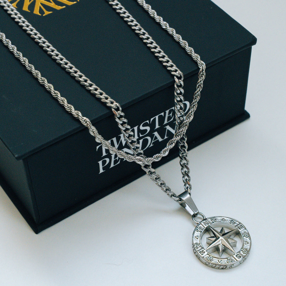 Silver Compass Men's Pendant Necklace | Twistedpendant
