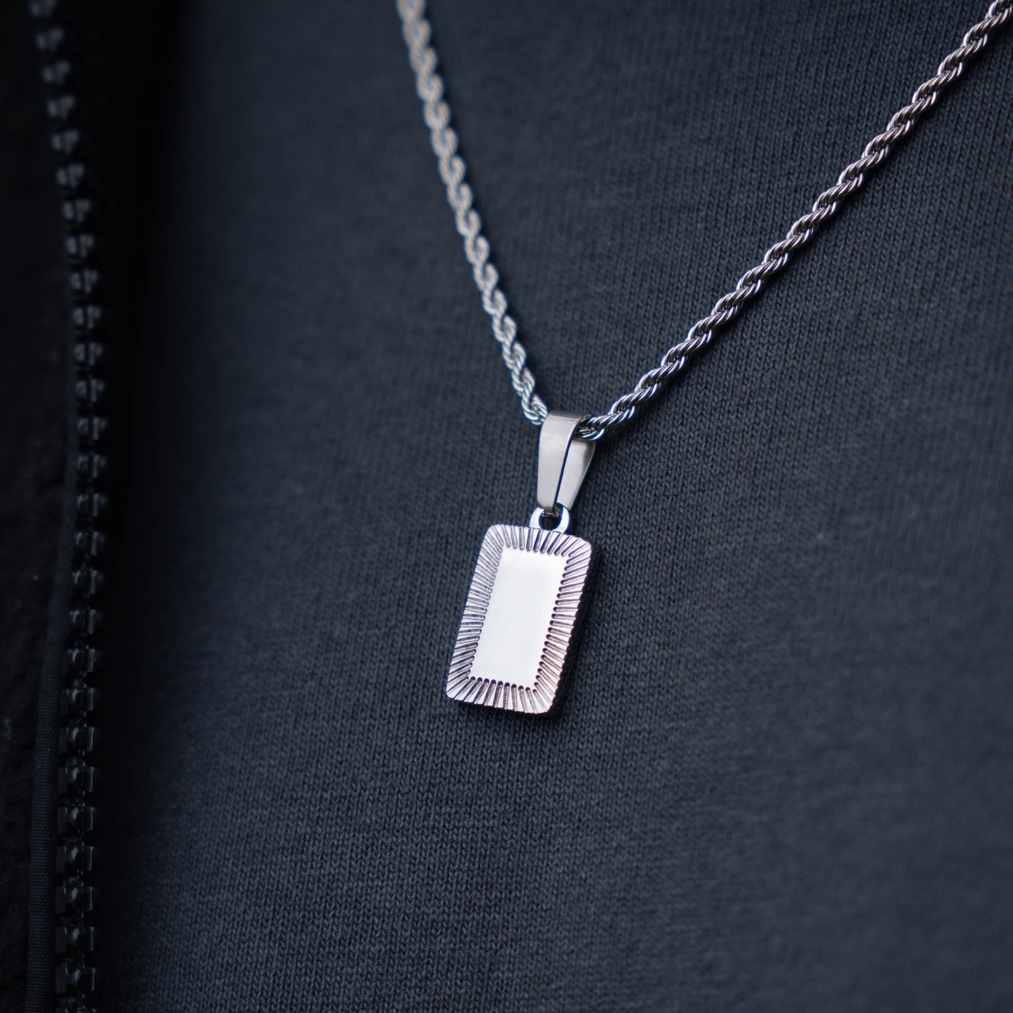 Silver Rectangle Pendant Necklace - Mens Silver Pendant By Twistedpendant