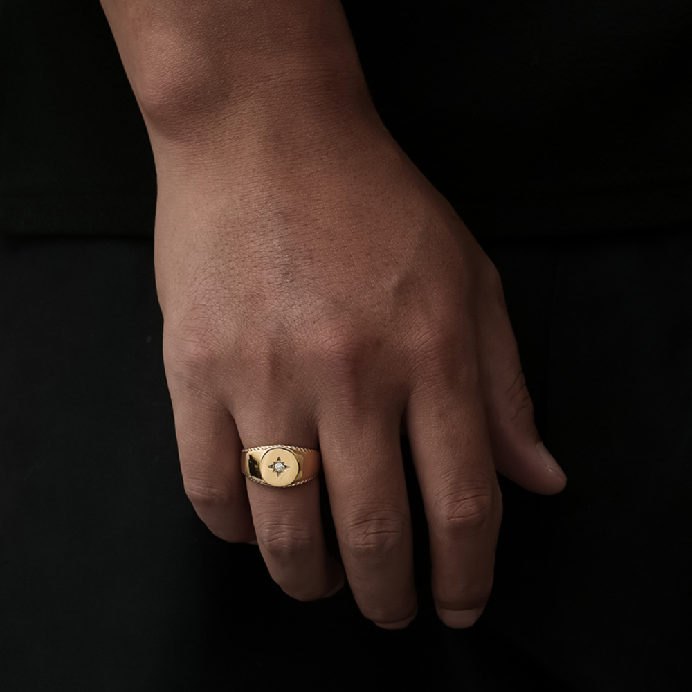 North Star Signet Ring For Men - Mens Gold Rings - By Twistedpendant