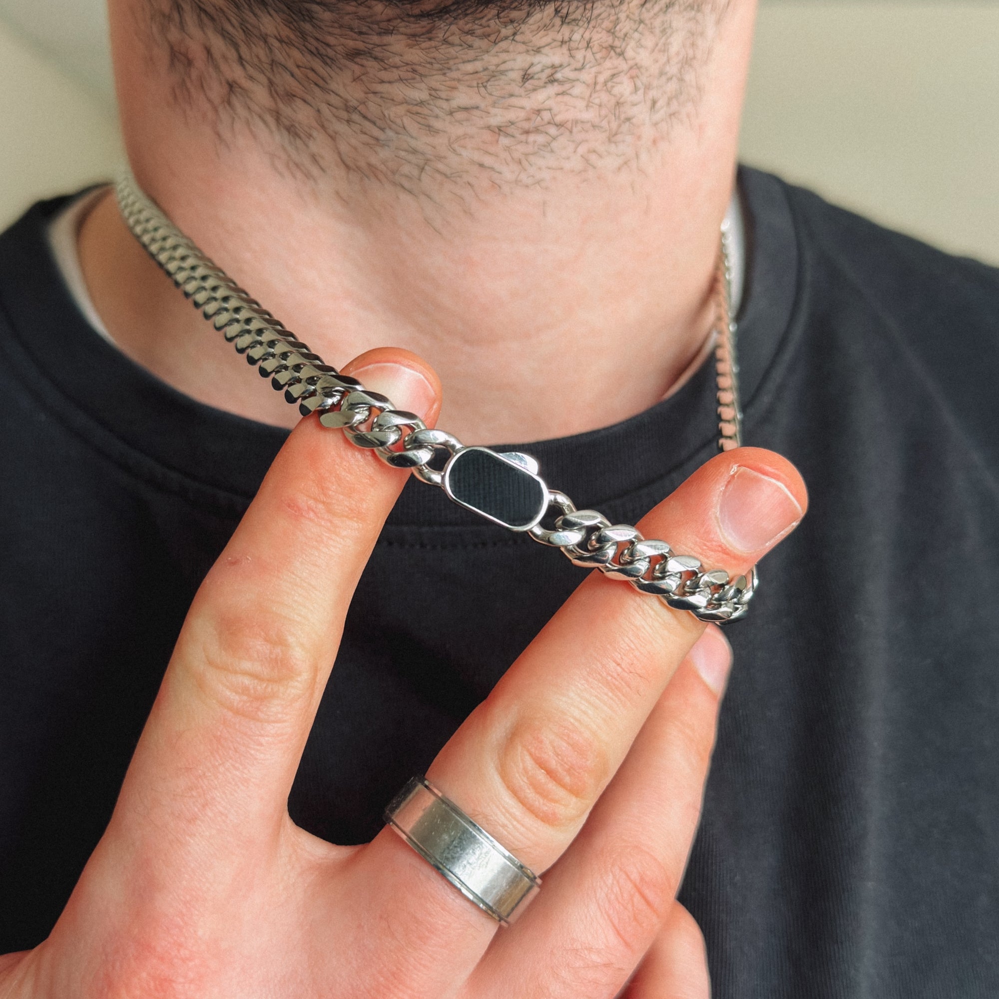 Onyx Thick Cuban Bracelet (8MM) – Silver