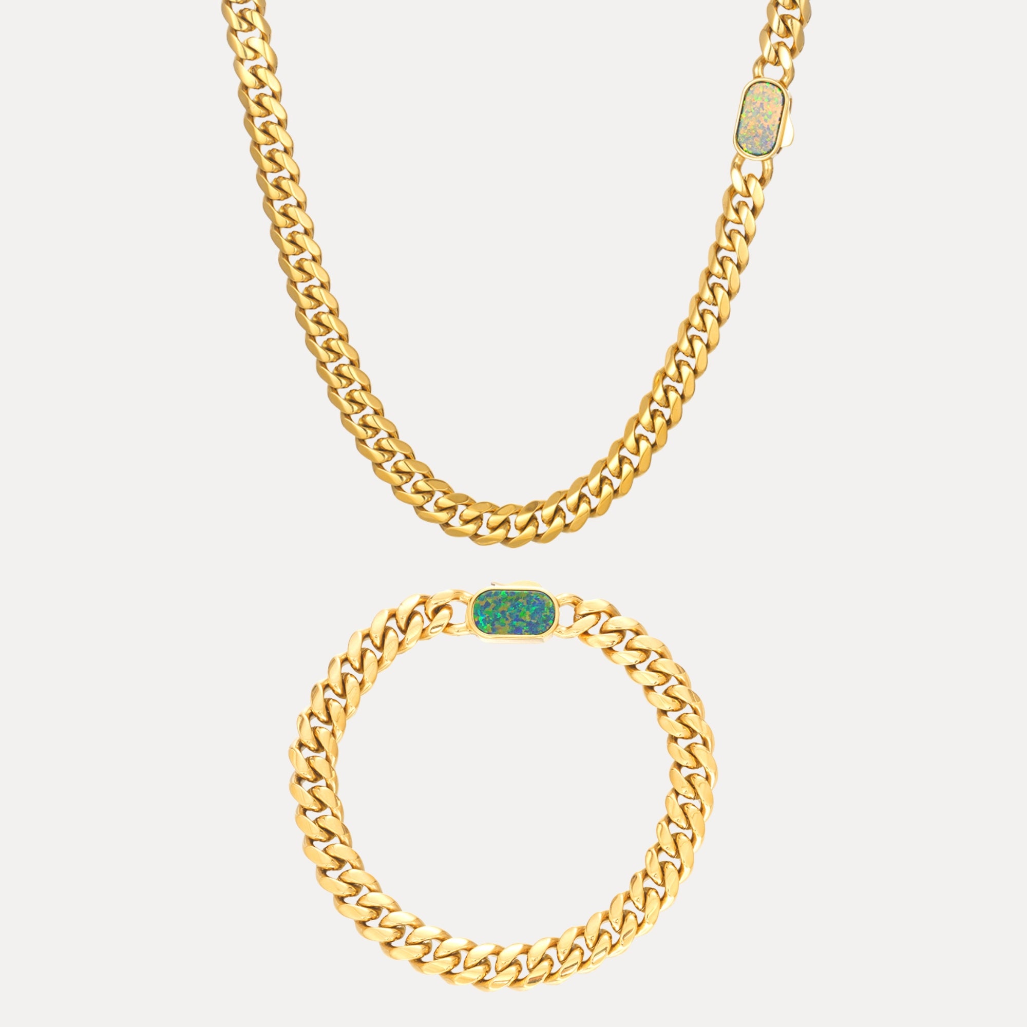 Opal Cuban Set (8MM) - Gold