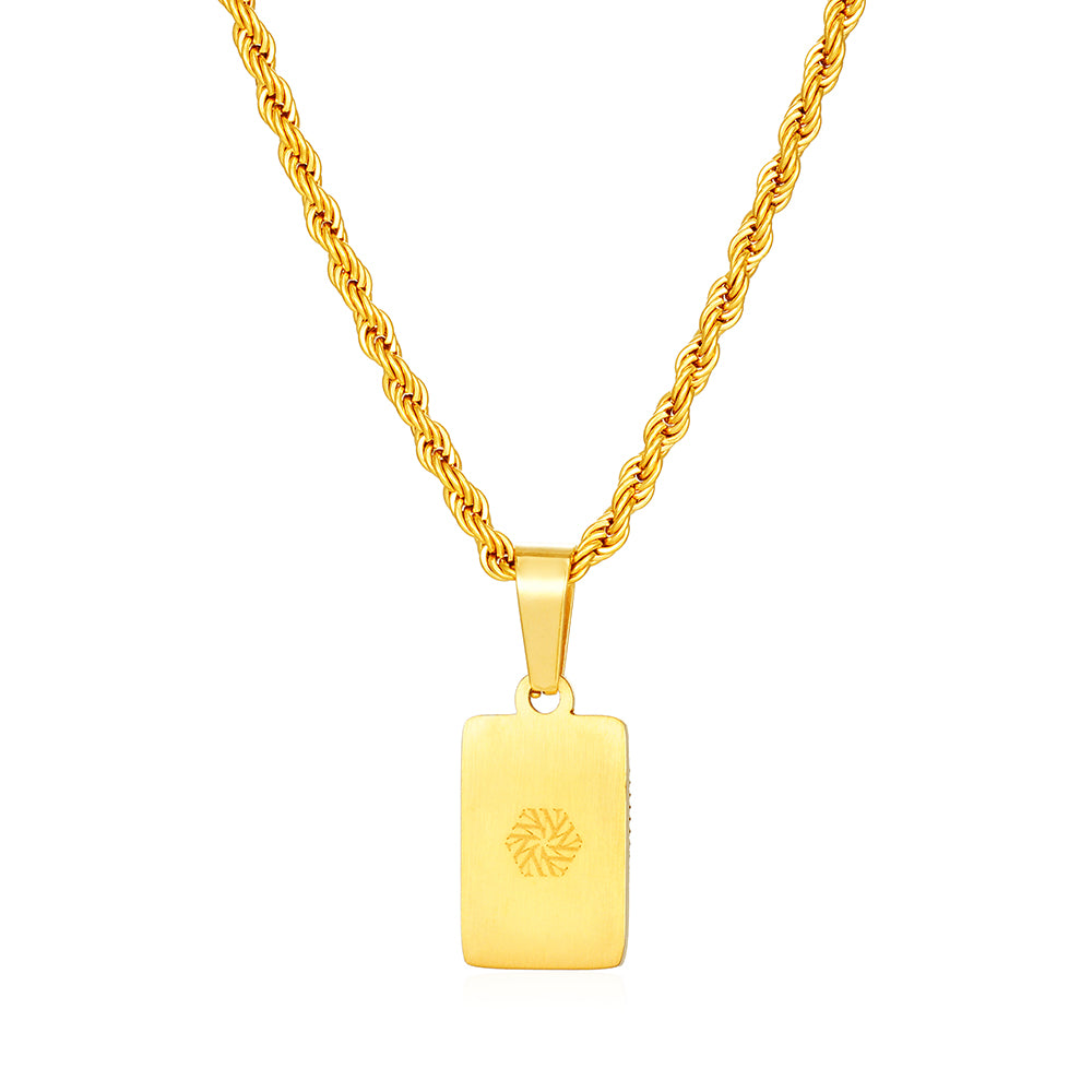 18K Gold Rectangle Pendant Necklace - Mens Gold Pendant By Twistedpendant
