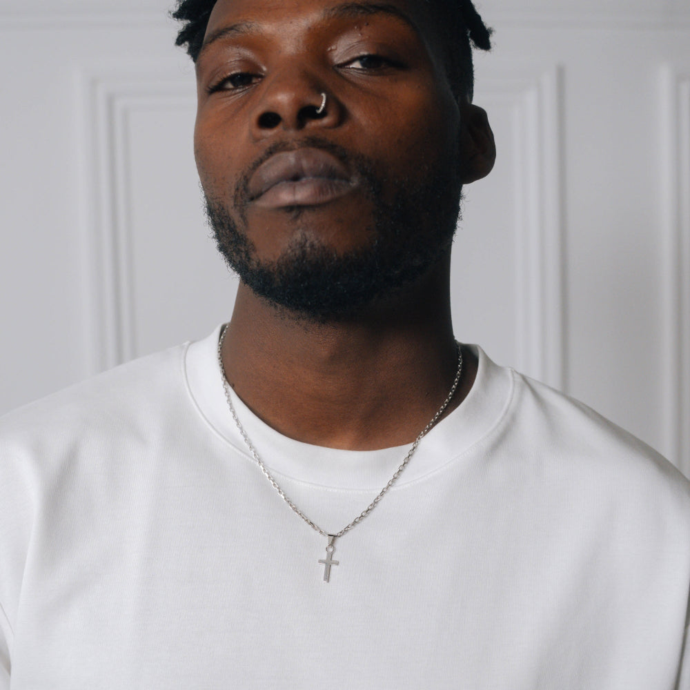 silver cross necklace with rolo silver chain by twistedpendant