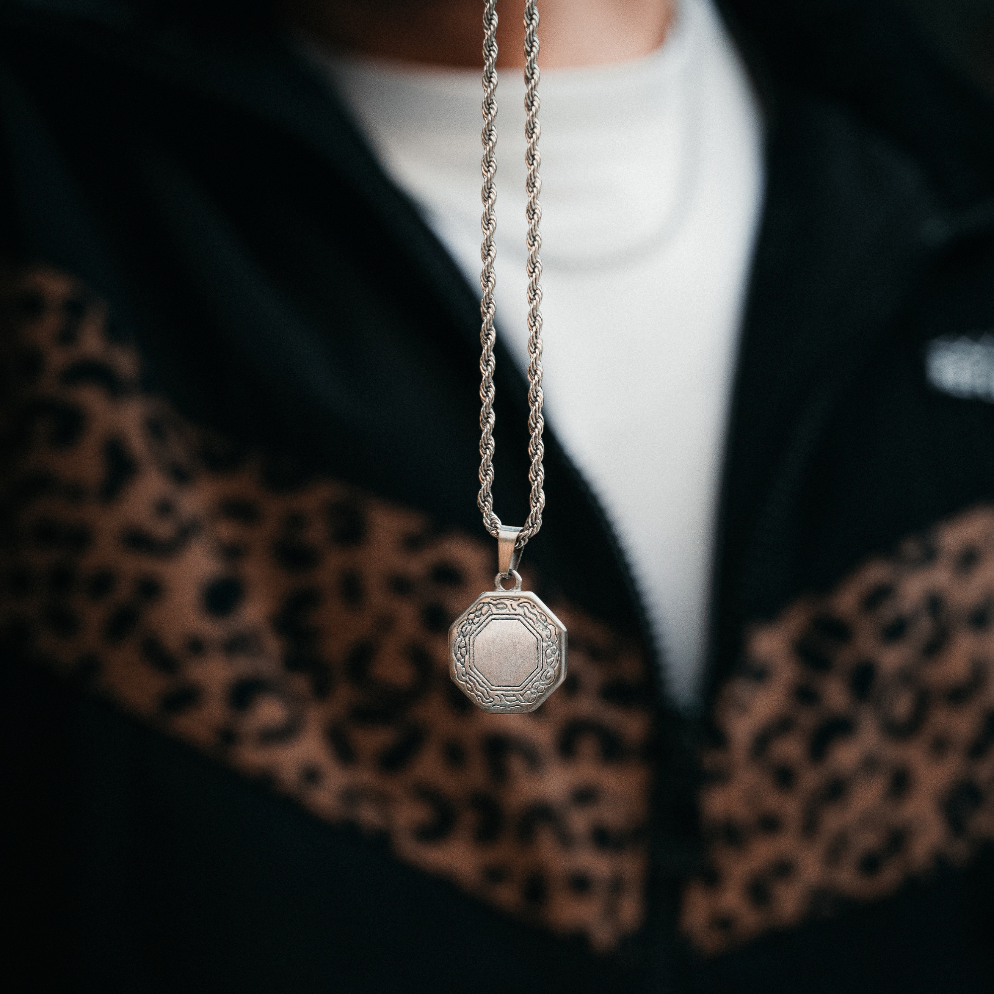 Men's Silver Octagon Pendant - Men's Small Necklace | Twistedpendant