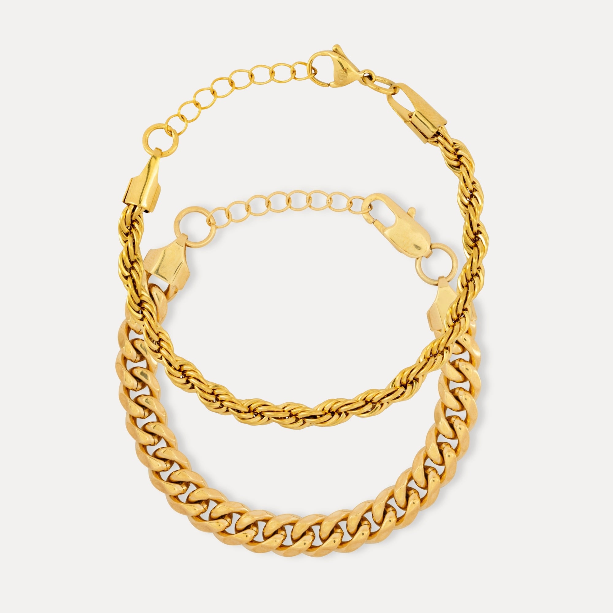 Gold Cuban (8MM) + Rope (5MM) Stack Bracelet