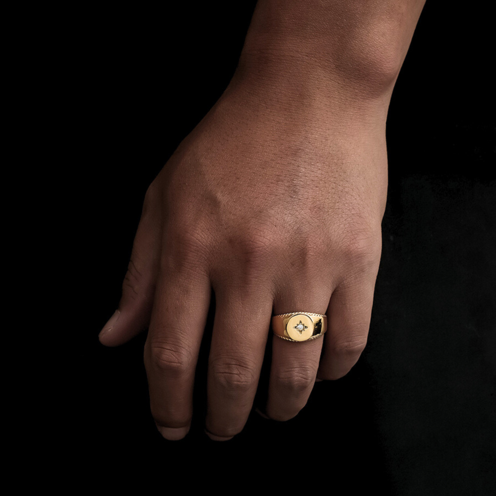 North Star Signet Ring For Men - Mens Silver Rings - By Twistedpendant