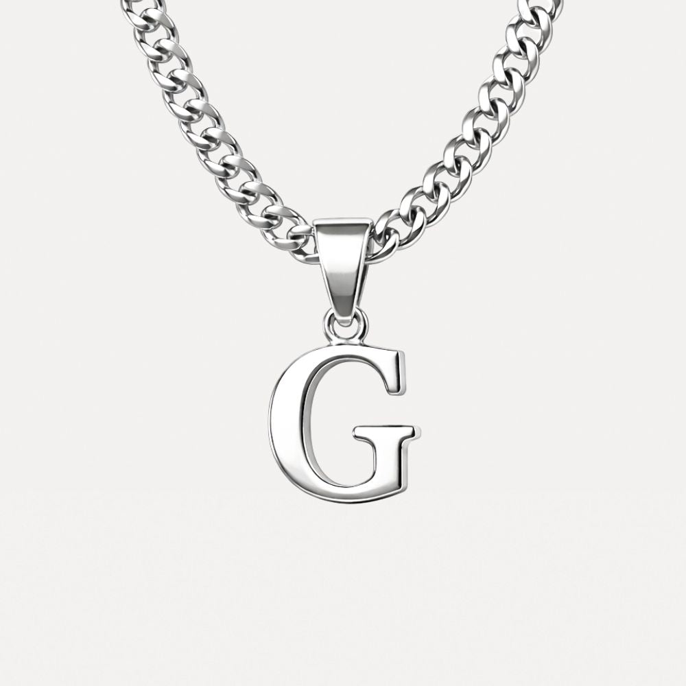 Mini Initial with Cuban Chain - Silver