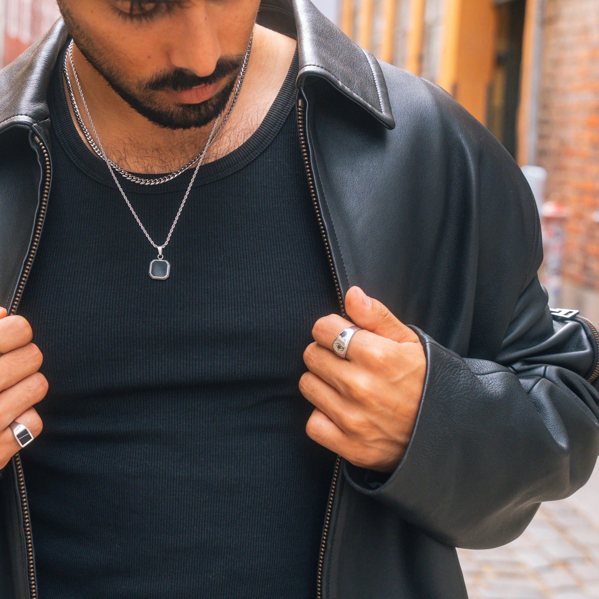 North Star Signet Black Ring - Silver