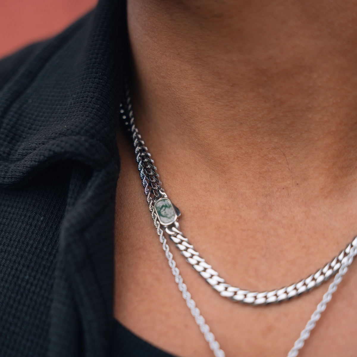 Moss Agate Cuban Chain (5MM) - Silver