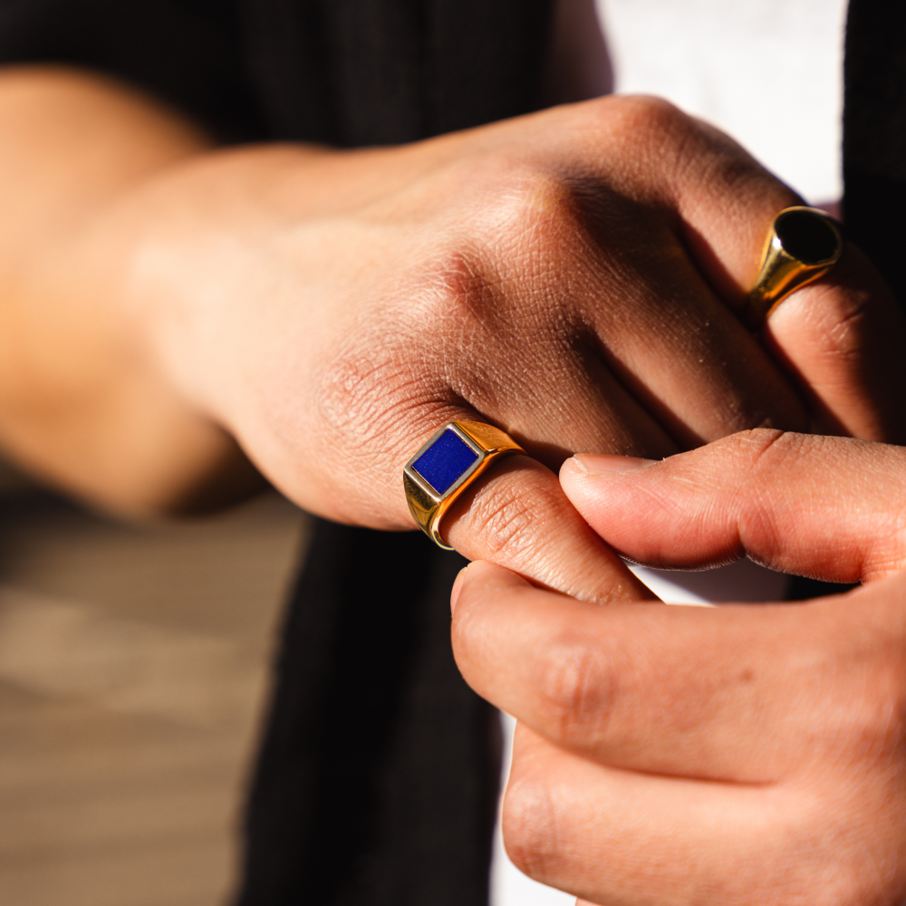 Mens Rings - Gold Lapis Lazuli Signet Ring For Men - By Twistedpendant