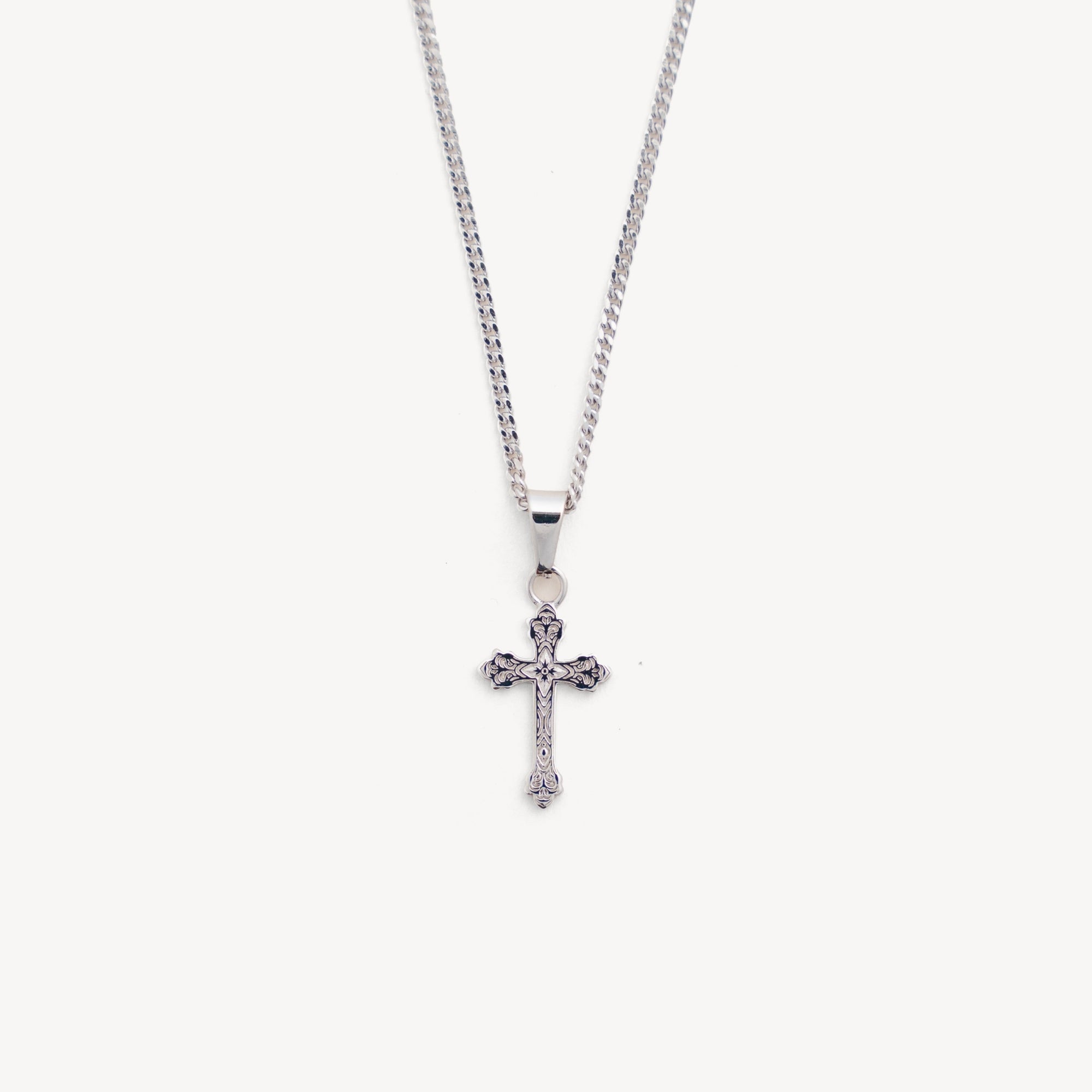 Mens 925 Silver Mini Vintage Cross Necklace | Twistedpendant