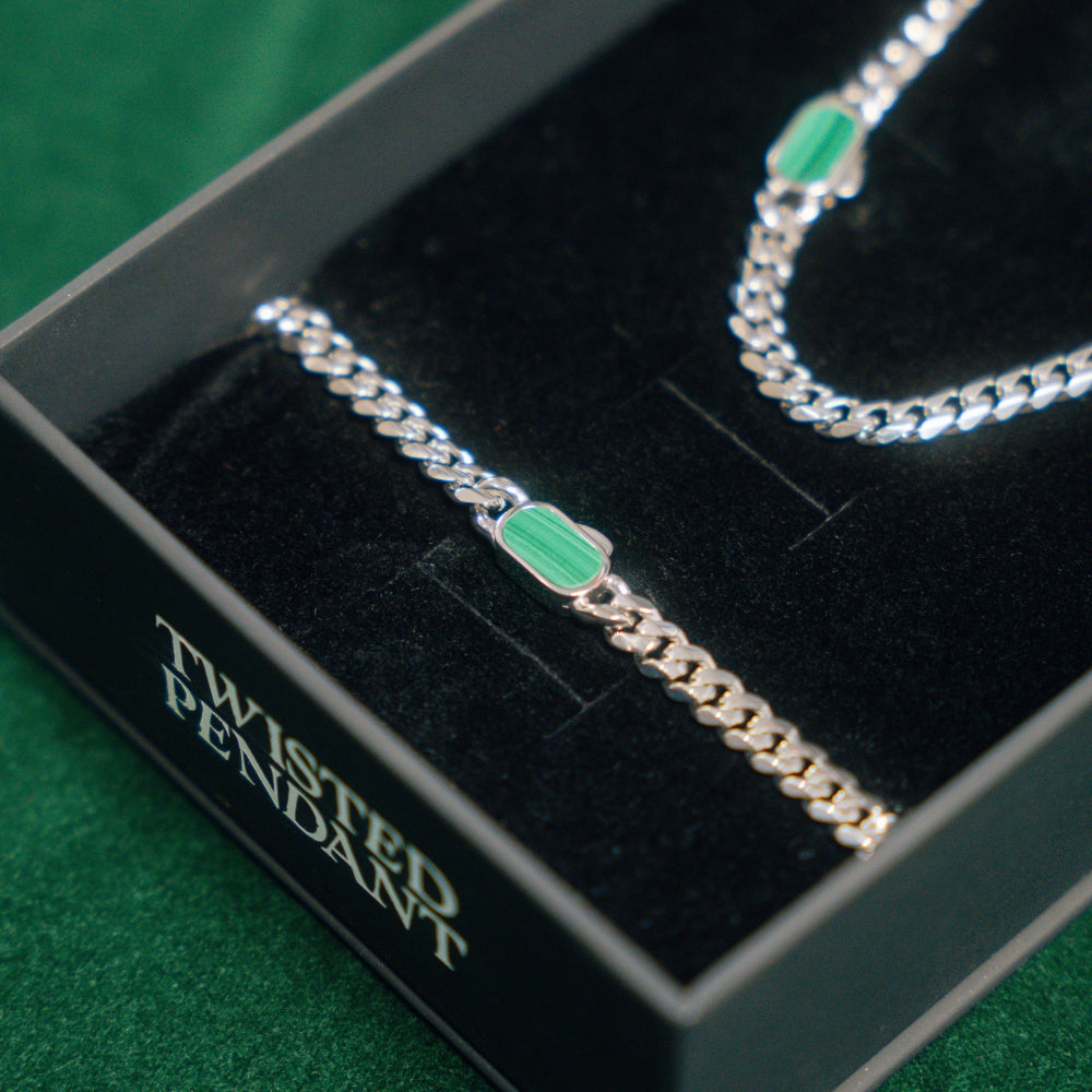 Malachite Cuban Bracelet (5MM) - Silver