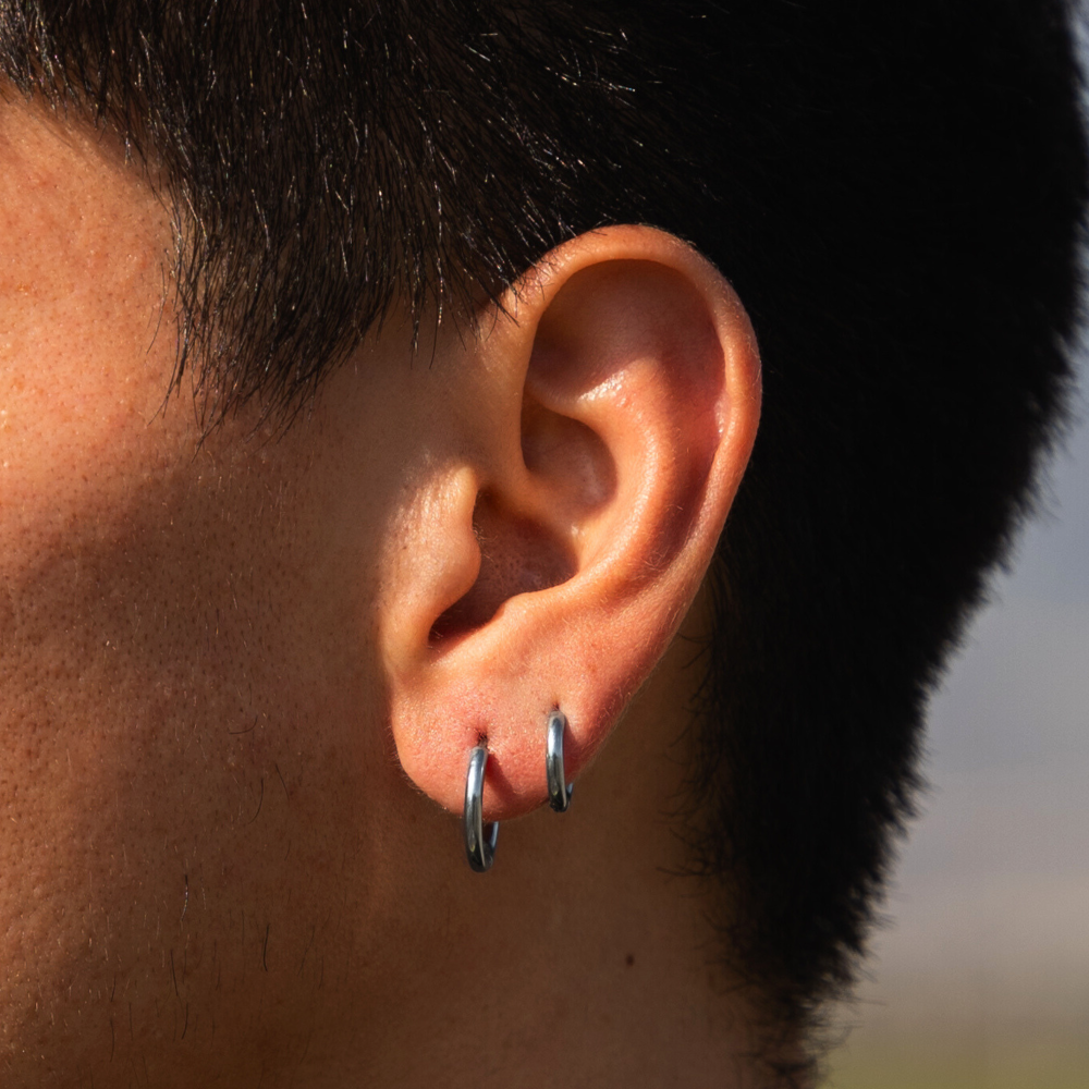 Mens Silver Hoop Earrings - Huggie / Thick Hoops For Men By Twistedpendant