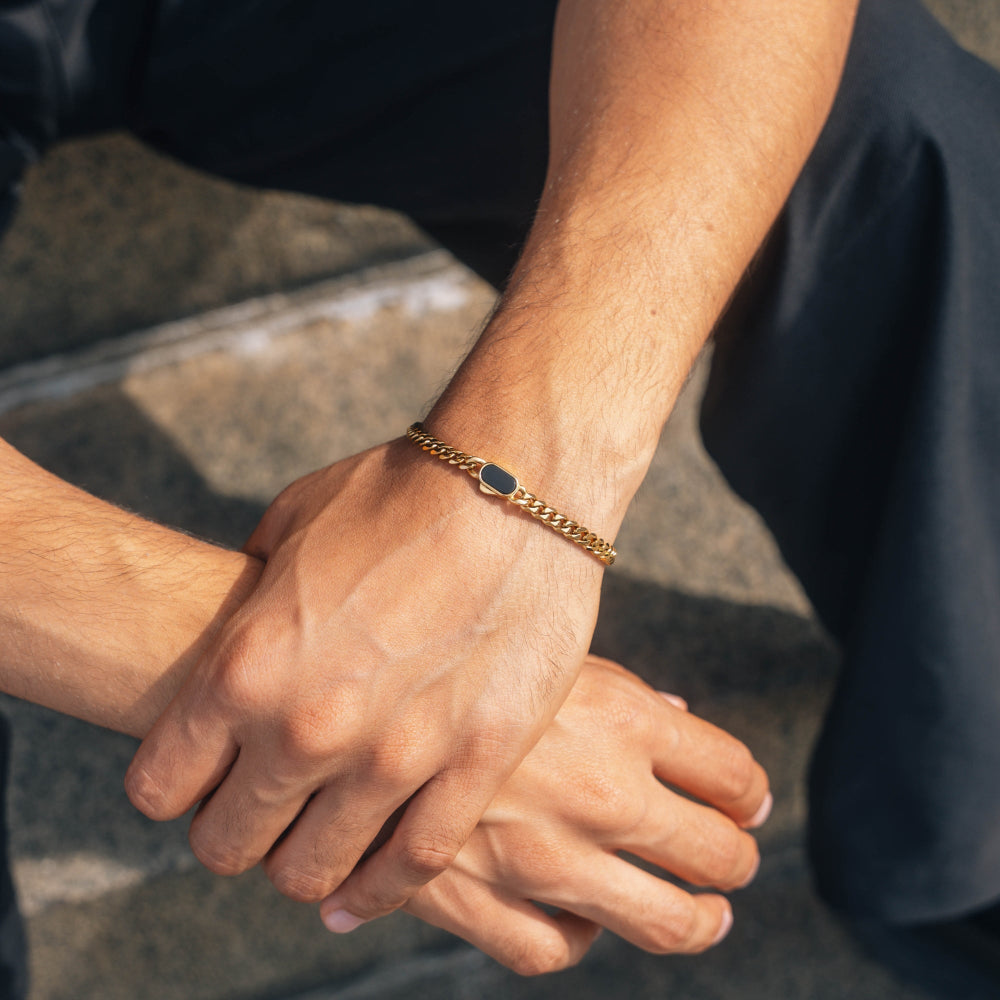 Onyx Cuban Bracelet (5MM) - Gold