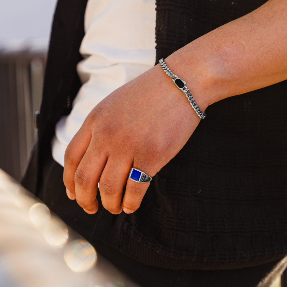 Mens Rings - Silver Square Lapis Lazuli Signet Ring - By Twistedpendant