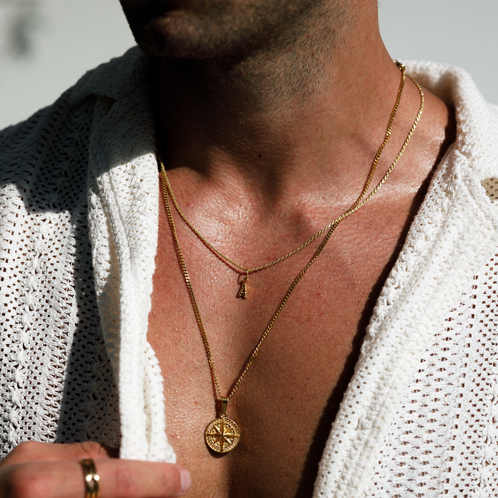 Mini Gold Compass Pendant Necklace - Men's Gold Necklace | Twistedpendant