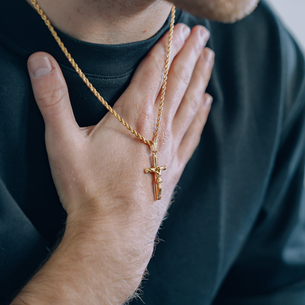 Crucifix Necklace - Mens Gold Crucifix Cross Pendant By Twistedpendant