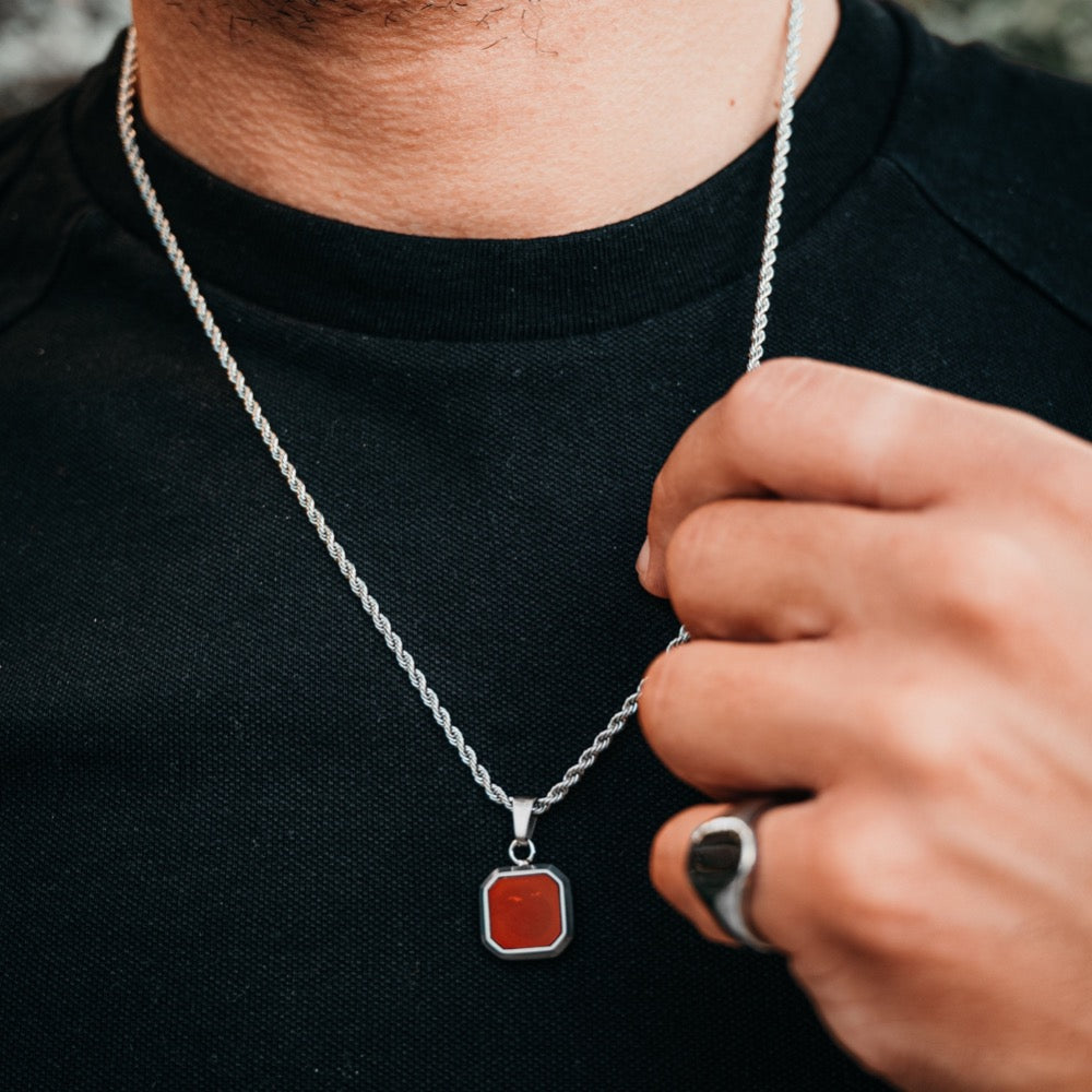Red & Silver Enamel Pendant -Silver Necklace For Men | Twistedpendant