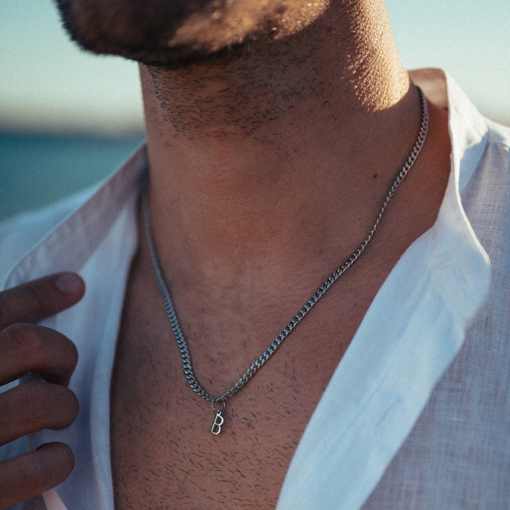 Initial Necklace For Men - Mini Silver Initial With Chain - By Twistedpendant