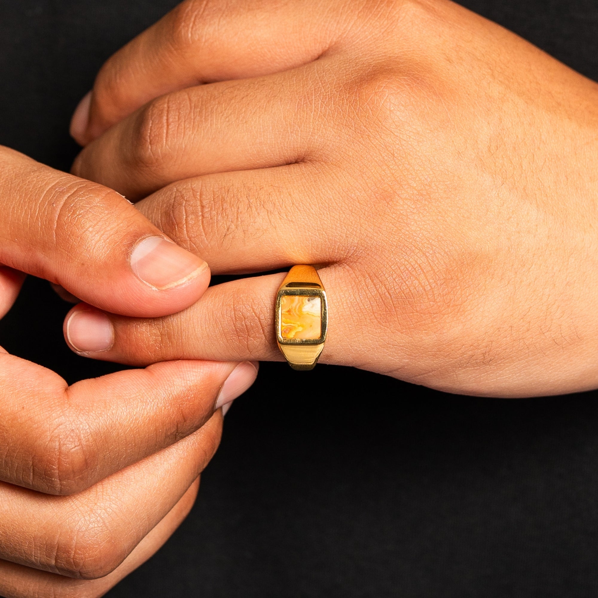 Square Crazy Onyx Ring - Gold