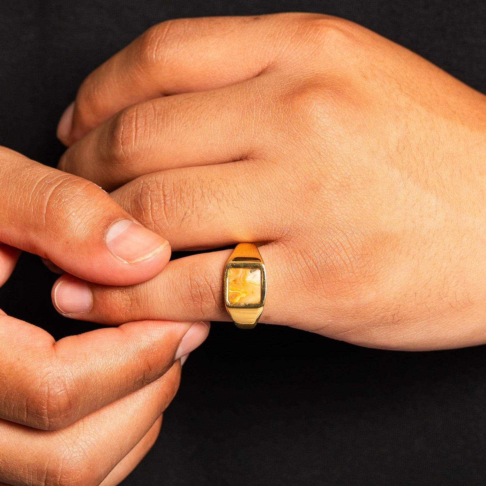 Square Crazy Onyx Ring - Silver