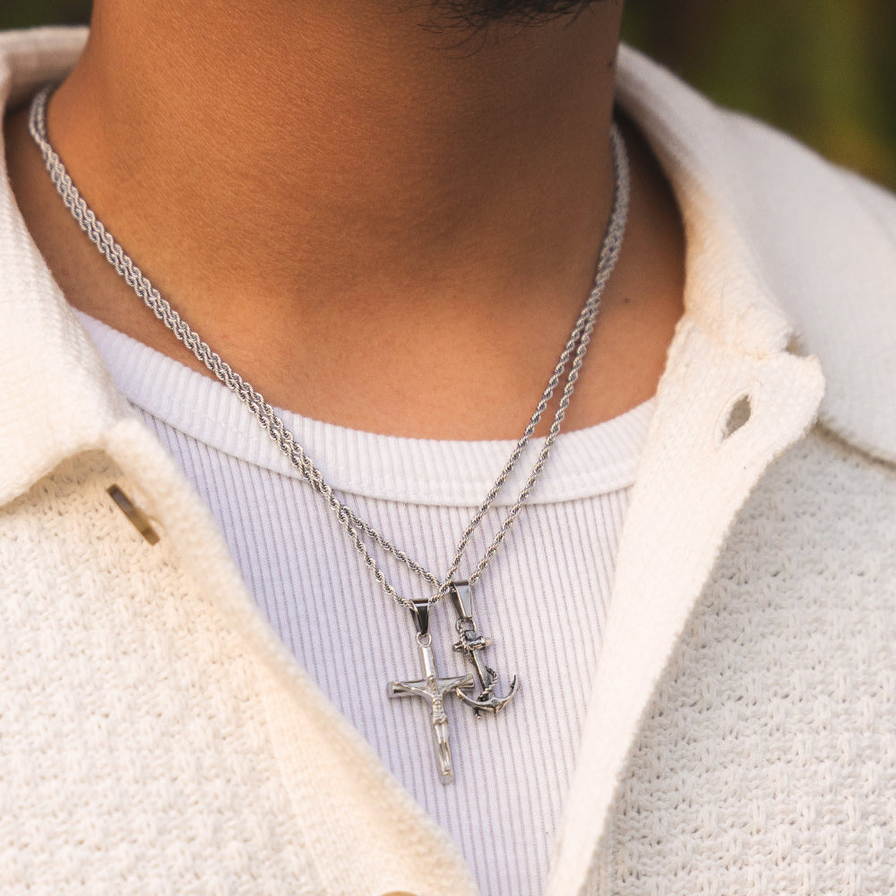 Silver Crucifix Pendant Necklace - Mens Cross Pendant - By Twistedpendant