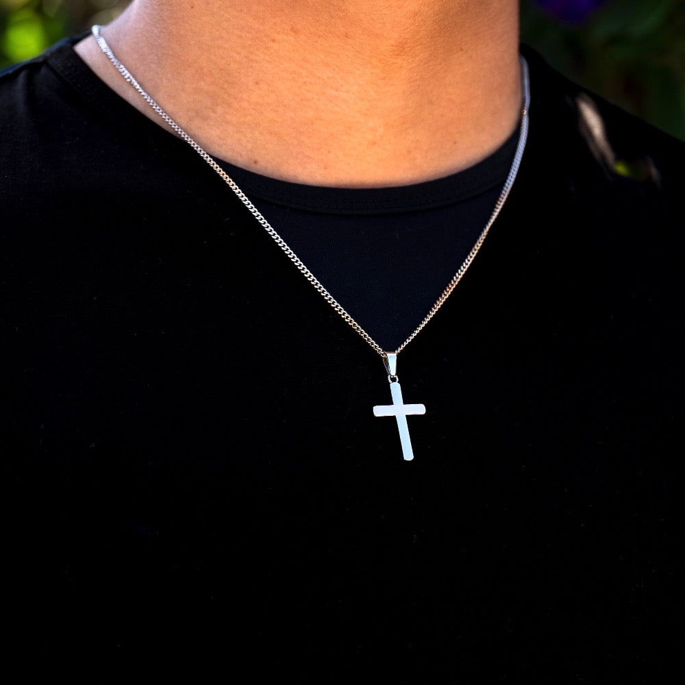 Men’s Silver Cross Pendant Necklace - Men’s Silver Necklace